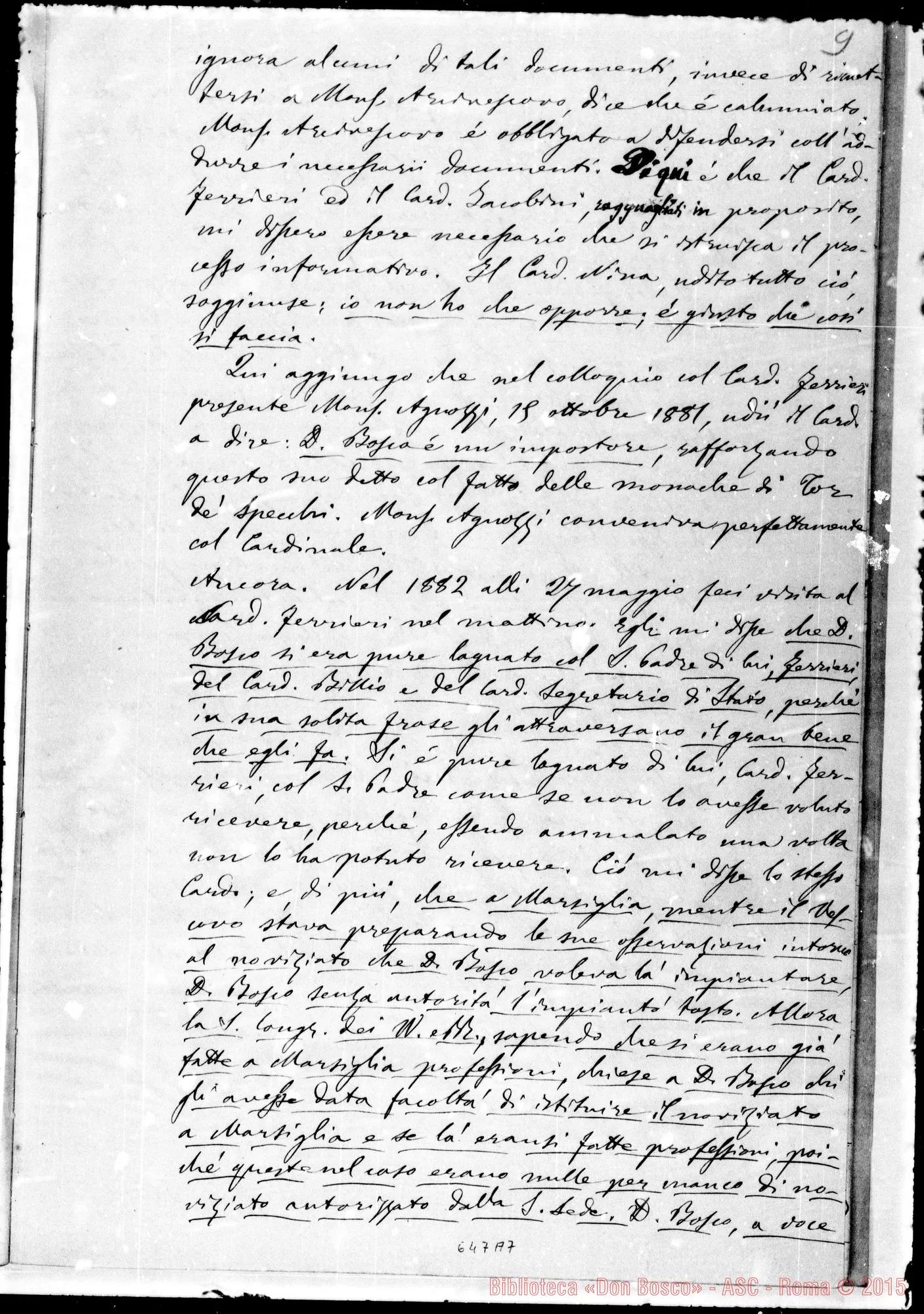 Fotogramma A 7 — Colomiatti espone il perché rifiuta di prendere parte al processo di Beatificazione E Can. di D. Bosco. 12-12-1890