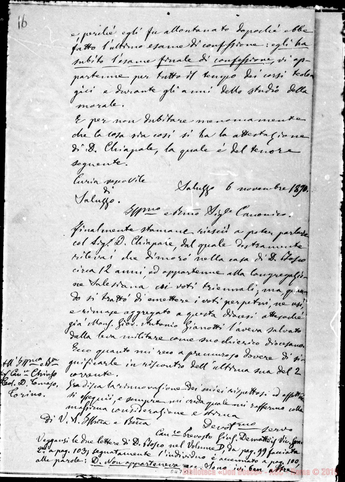 Fotogramma B 2 — Colomiatti espone il perché rifiuta di prendere parte al processo di Beatificazione E Can. di D. Bosco. 12-12-1890