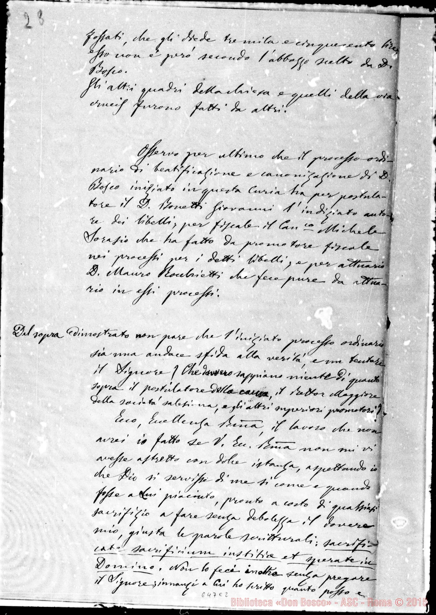Fotogramma C 2 — Colomiatti espone il perché rifiuta di prendere parte al processo di Beatificazione E Can. di D. Bosco. 12-12-1890