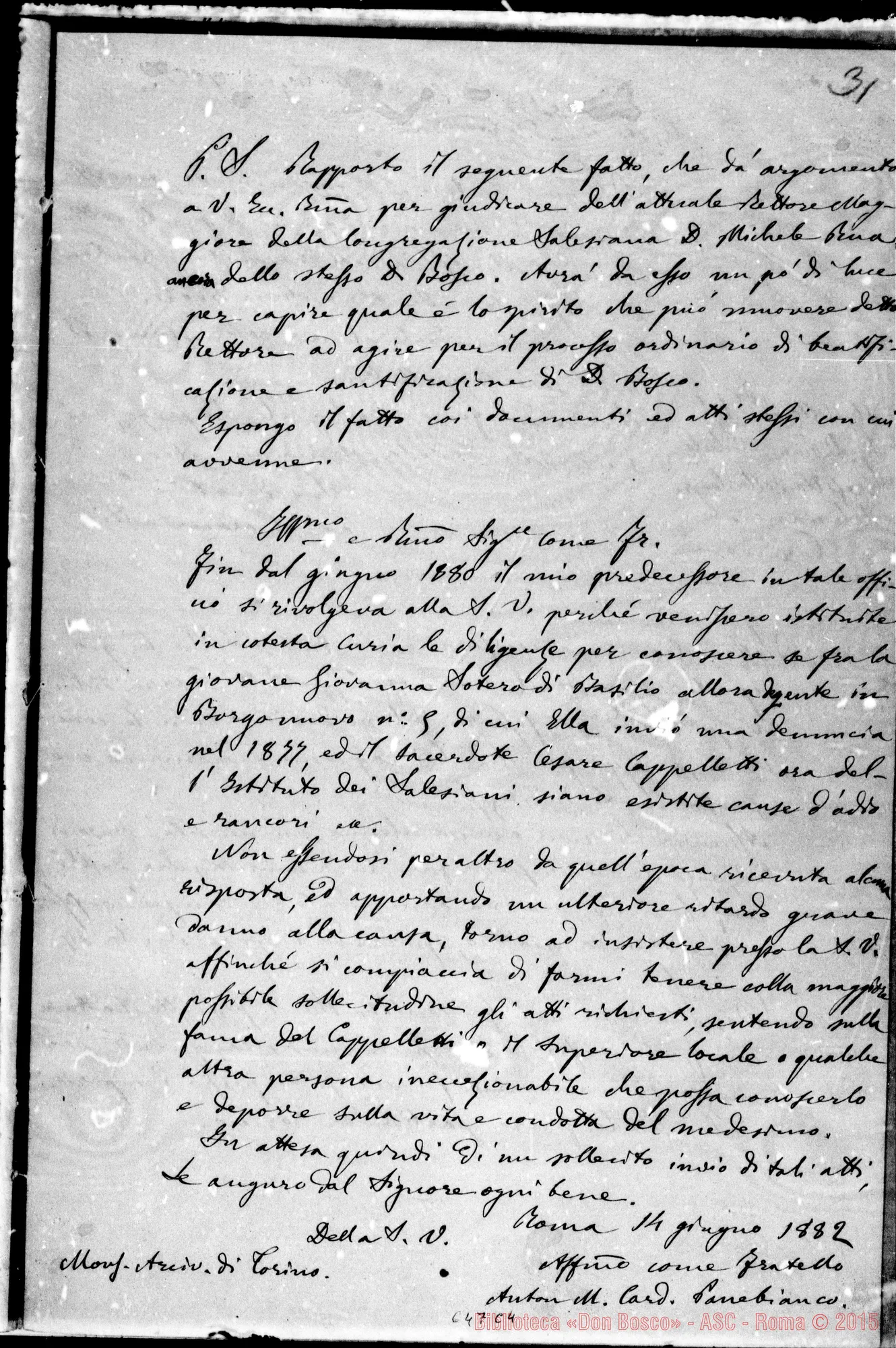 Fotogramma C 4 — Colomiatti espone il perché rifiuta di prendere parte al processo di Beatificazione E Can. di D. Bosco. 12-12-1890