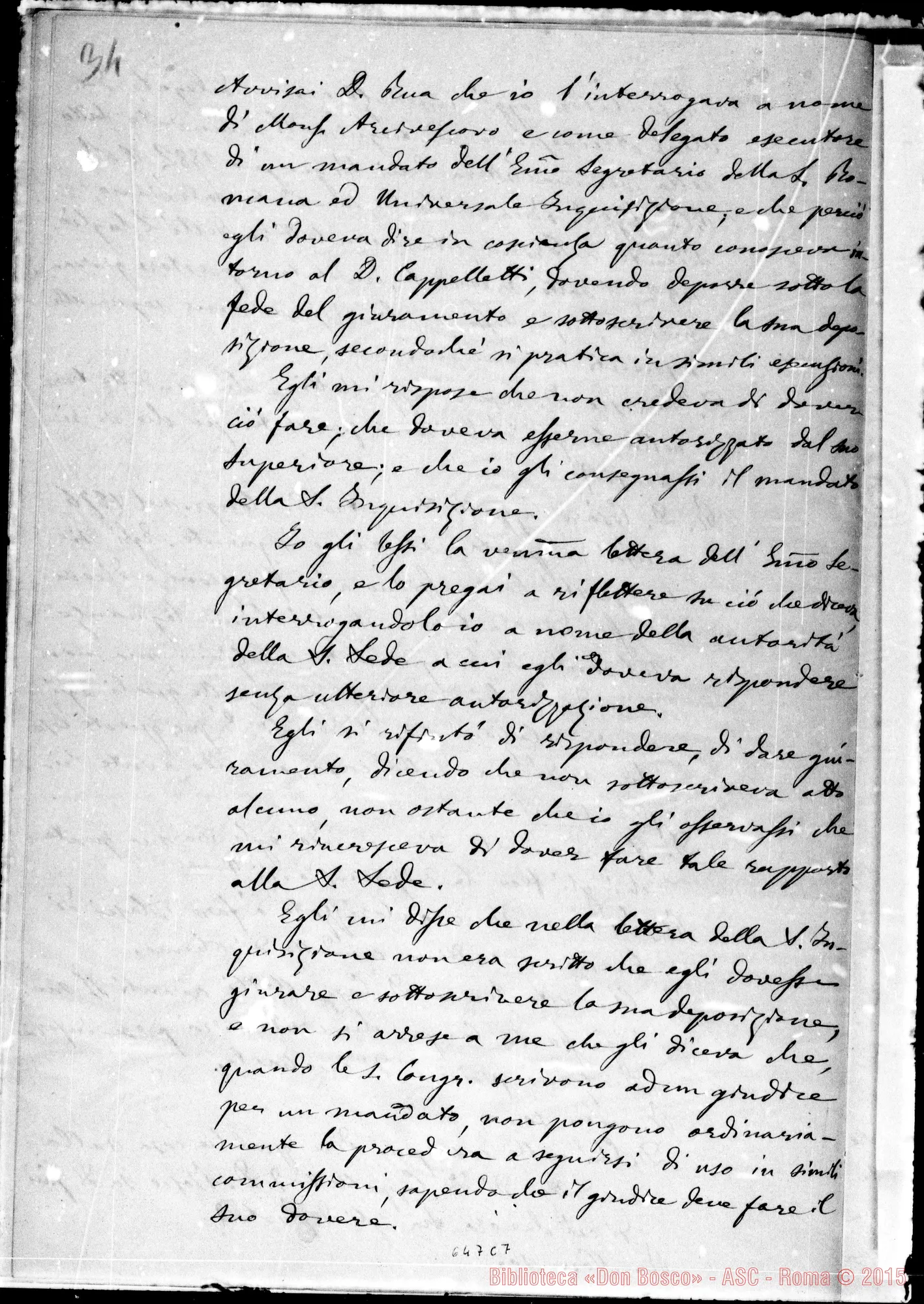 Fotogramma C 7 — Colomiatti espone il perché rifiuta di prendere parte al processo di Beatificazione E Can. di D. Bosco. 12-12-1890