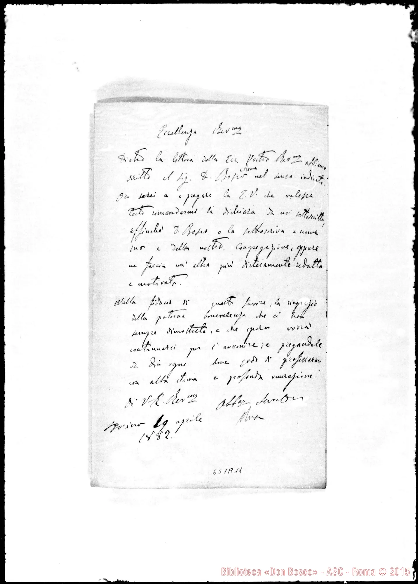 Fotogramma A 11 — »-Bosco. 15- 4-1882. Acclusa risposta