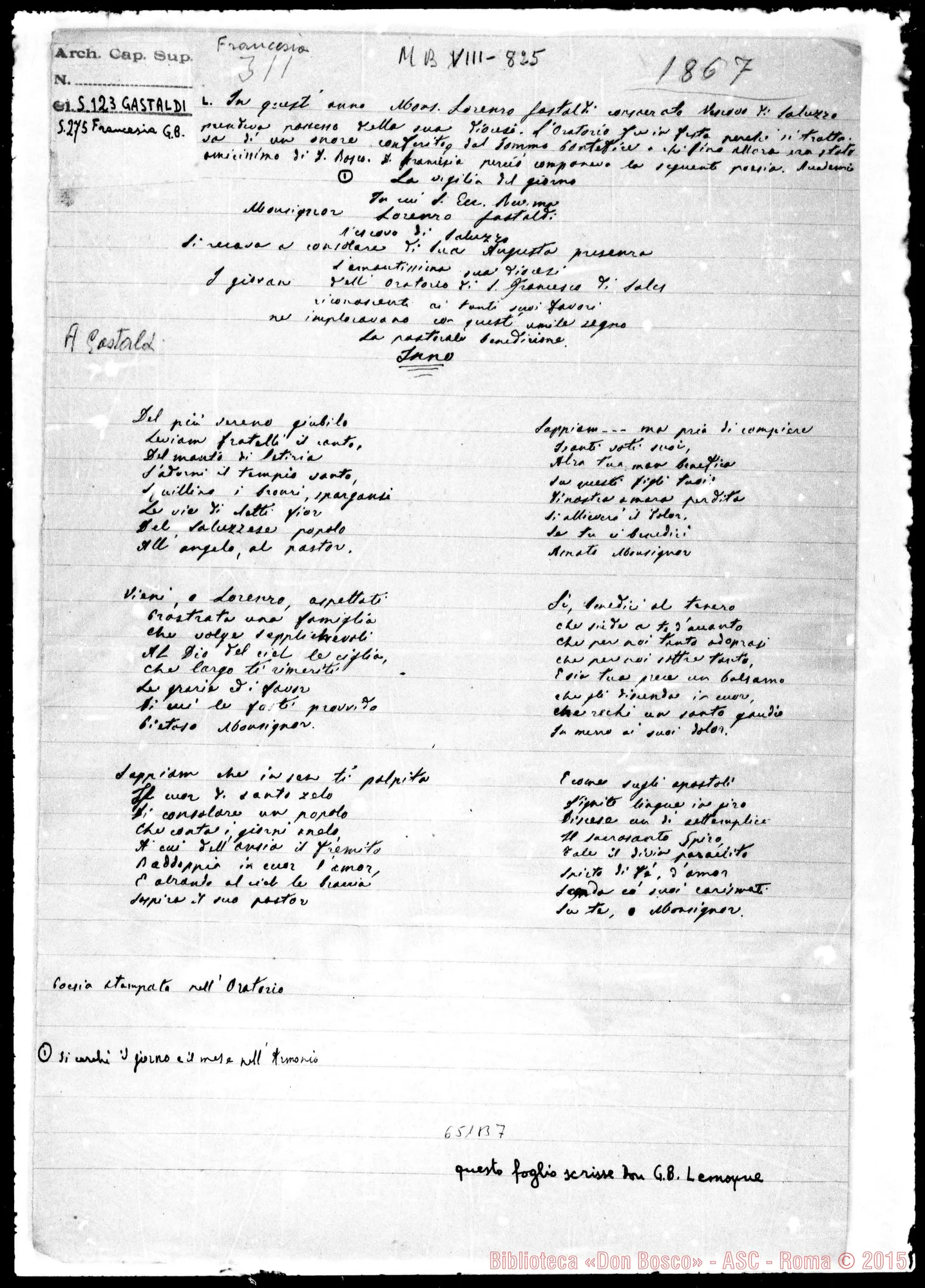 Fotogramma B 7 — Francesia-Gastaldi. 1867. Poesia