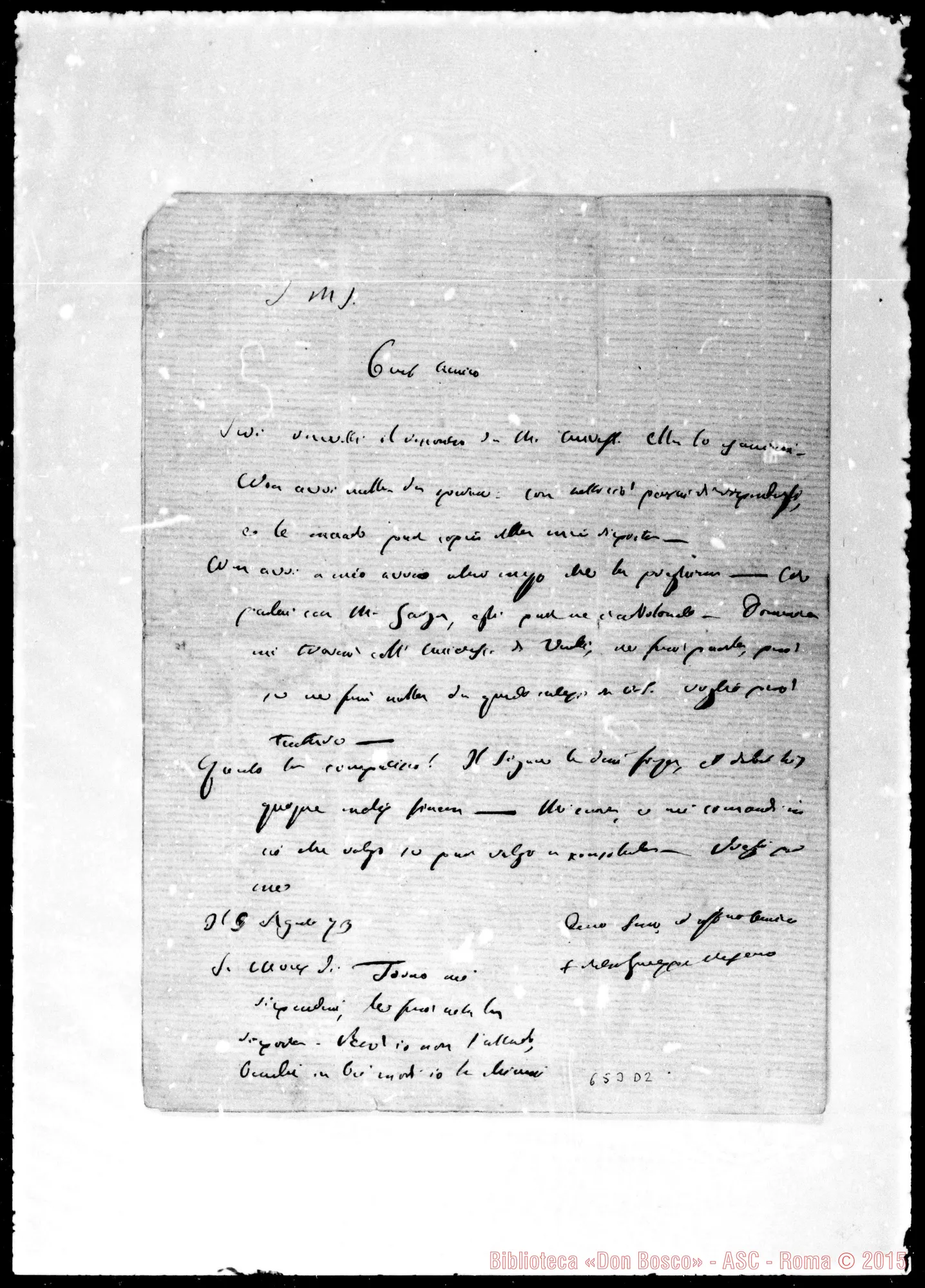 Fotogramma D 2 — »-De Gaudenzi. 3- 8-1873. Accluse due altre lettere