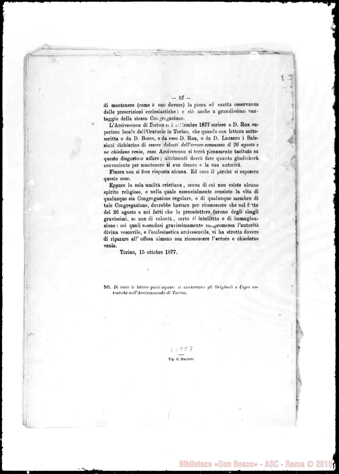 Fotogramma E 7 — »-Ai Cardinali… 15-10-1877. Stampato