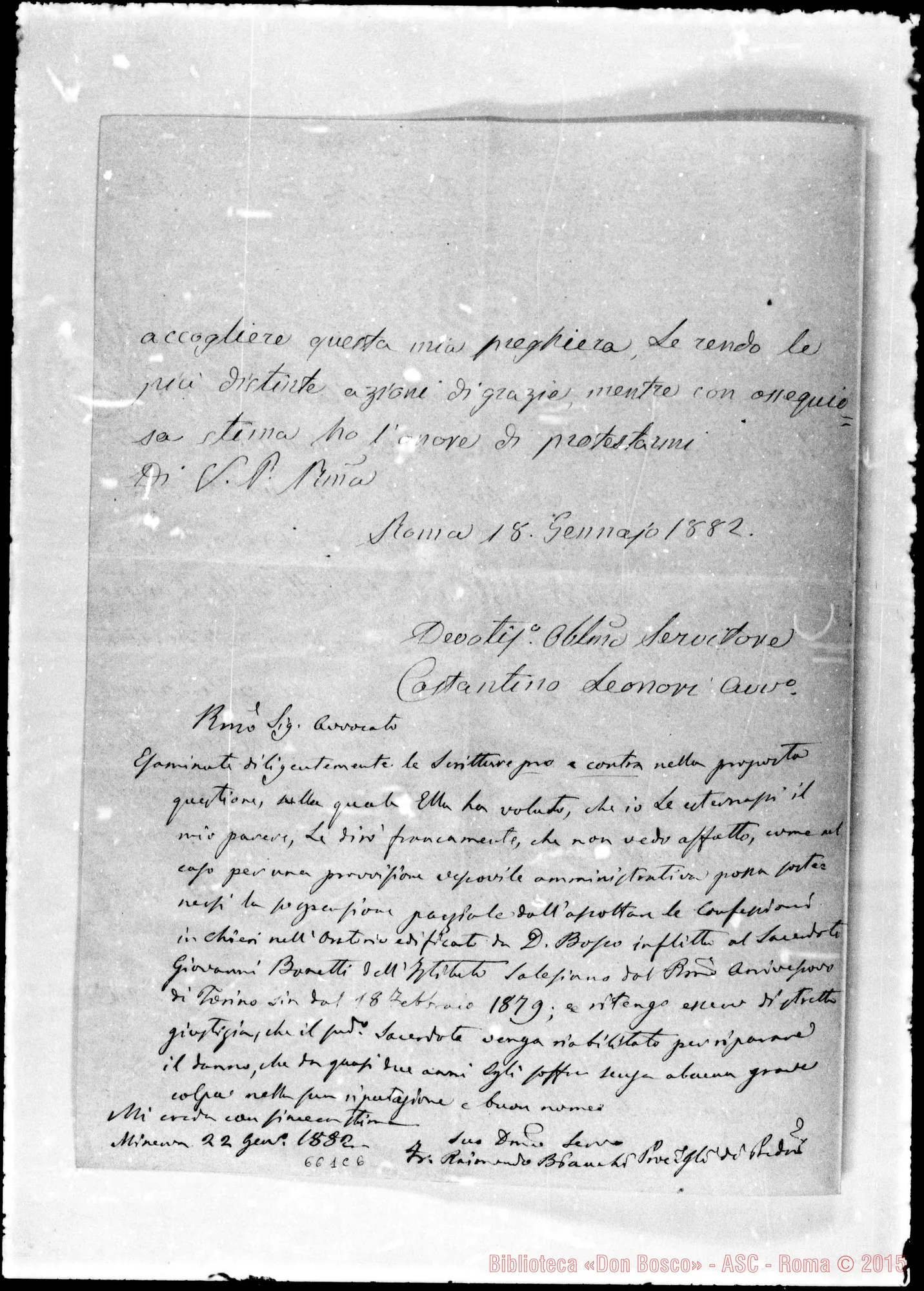 Fotogramma C 6 — » »-Bianchi. 18- 1-1882. Acclusa risposta