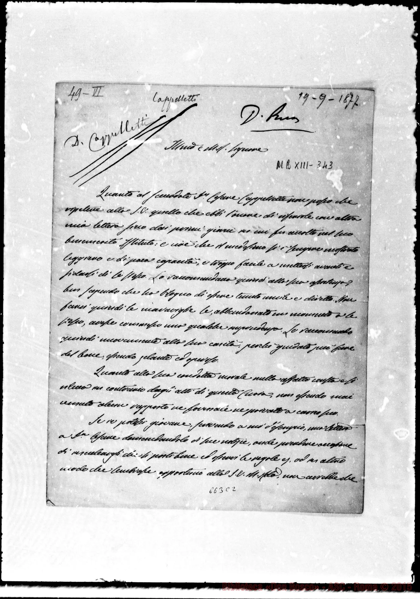 Fotogramma C 2 — » »-Rev.do Sig. 19- 9-1877. Autogr. Bosco