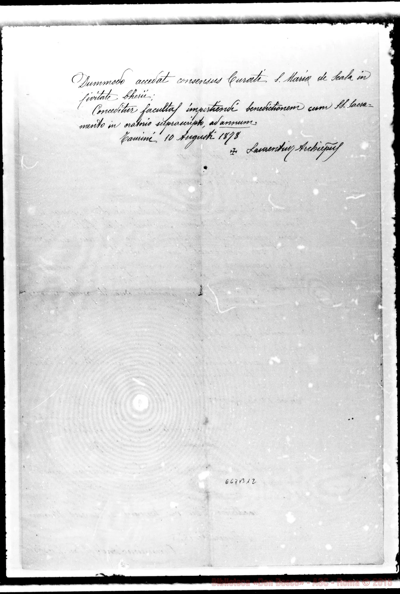 Fotogramma B 12 — Oratorio Sta. Teresa: Decreto apertura Oratorio. Copia