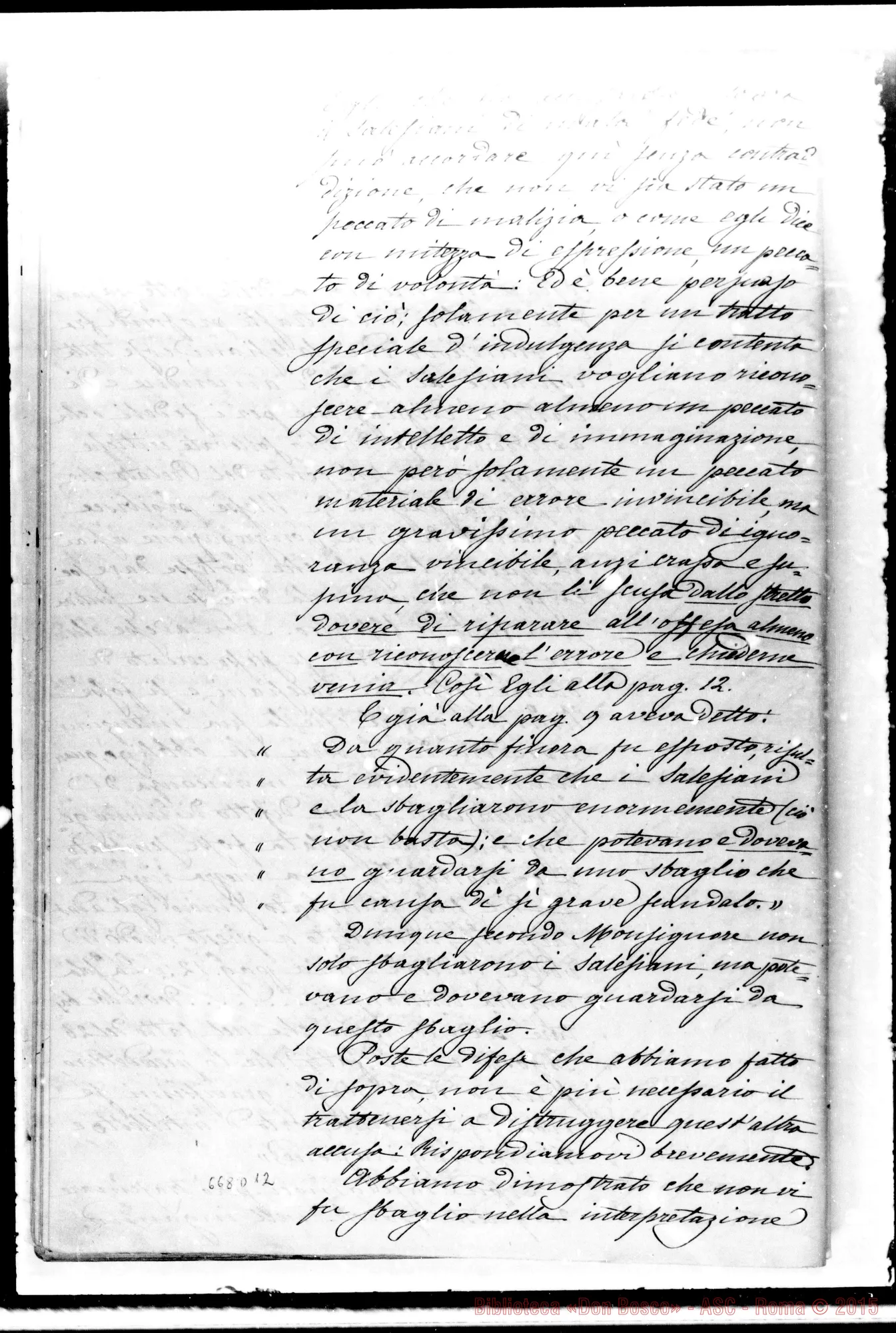 Fotogramma D 12 — Risposta allo stampato di Mons. Gastaldi. Copia Ms. Berto