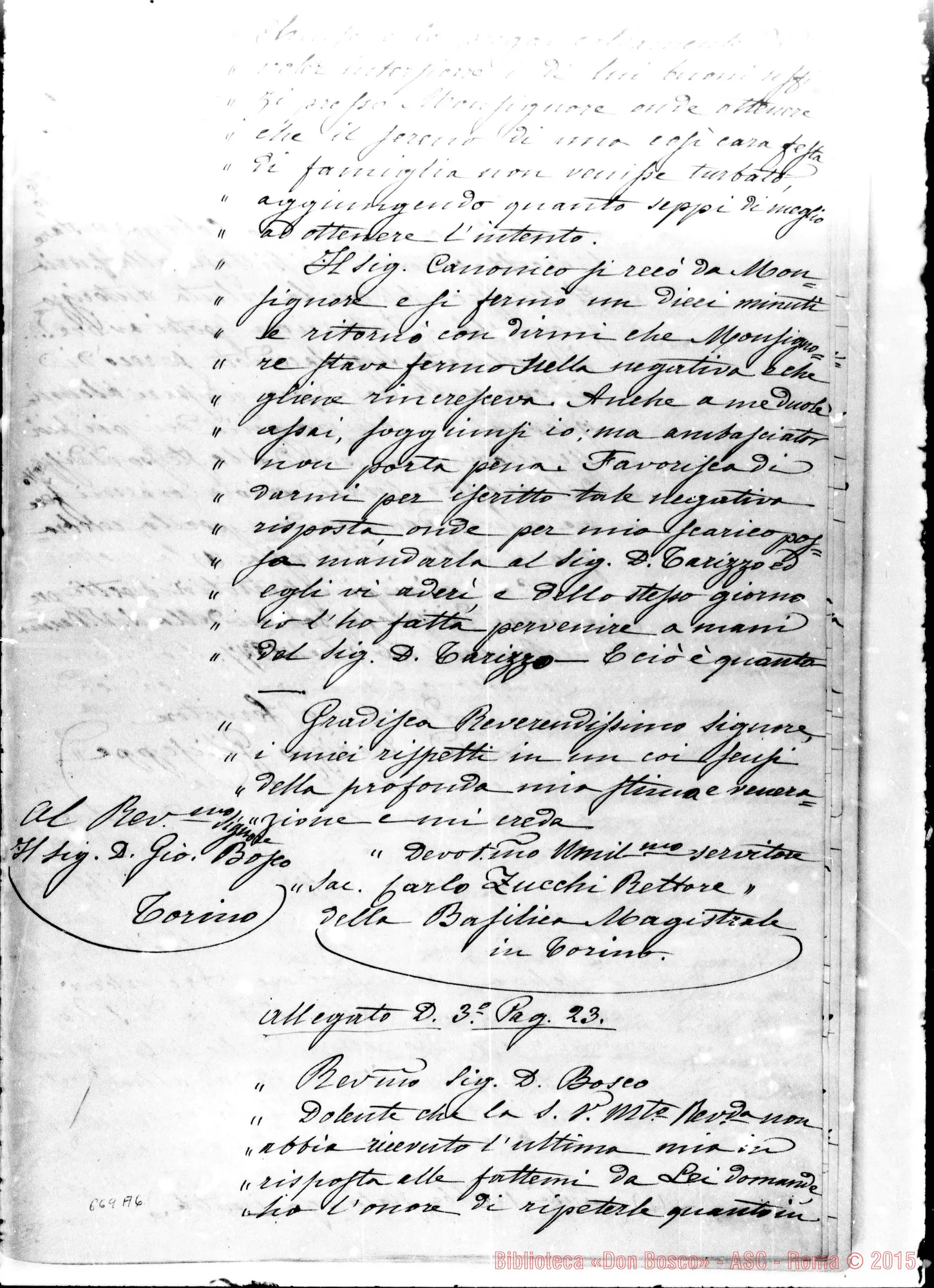 Fotogramma A 6 — Risposta allo stampato di Mons. Gastaldi. Copia Ms. Berto