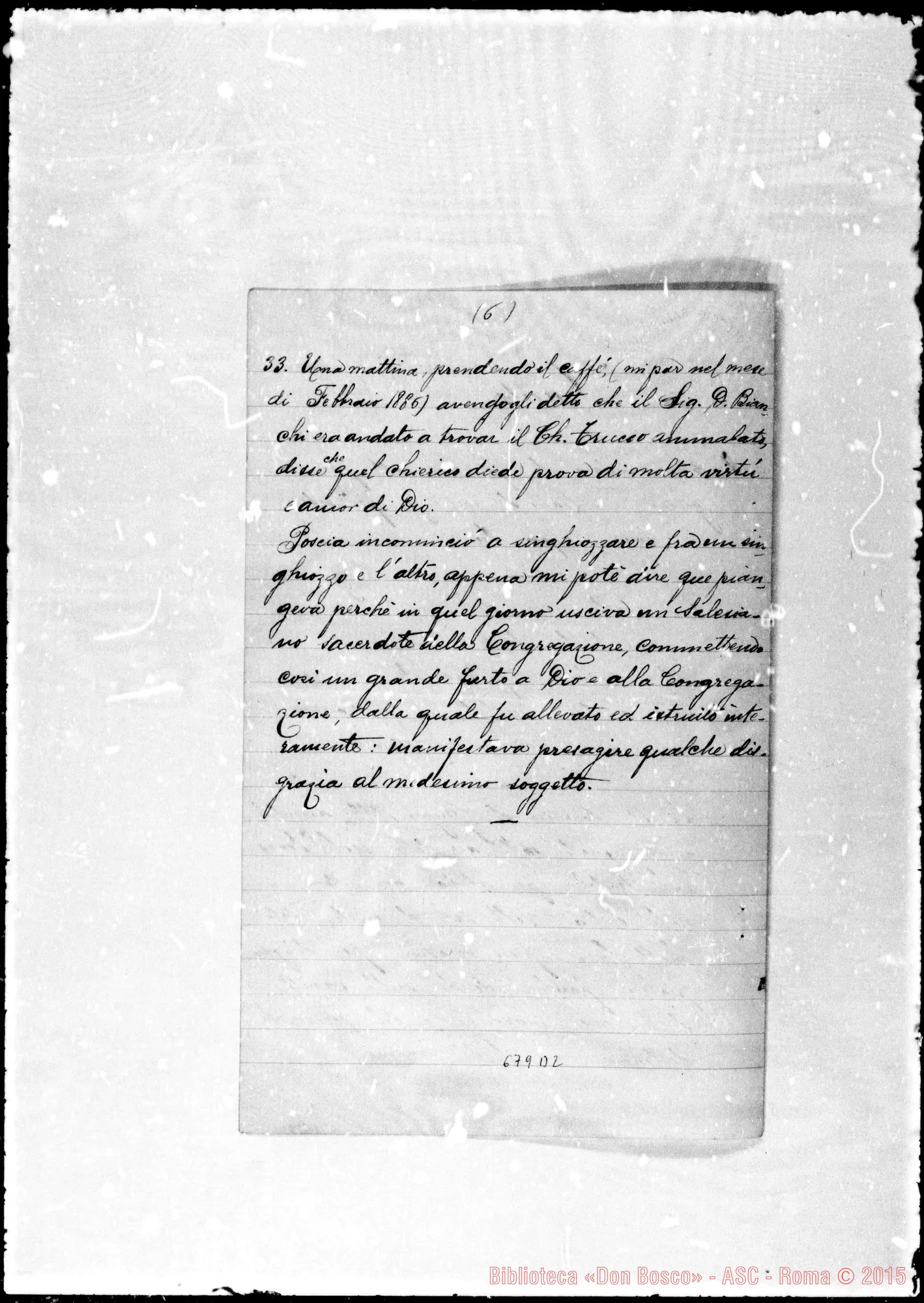 Fotogramma D 2 — Gastaldi Sebastiano: Memorie su D. Bosco. Lorena (Brasile) 3 aprile 1893