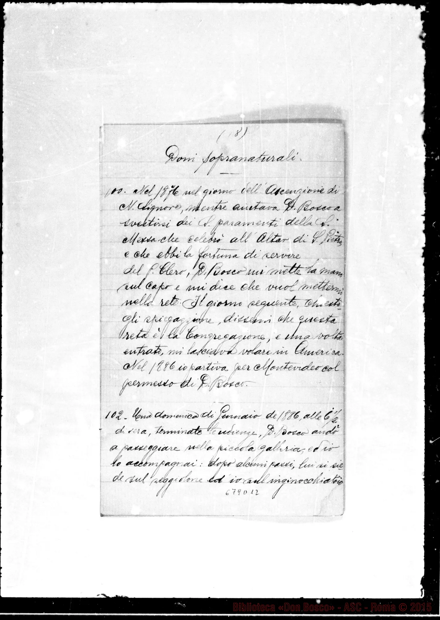 Fotogramma D 12 — Gastaldi Sebastiano: Memorie su D. Bosco. Lorena (Brasile) 3 aprile 1893