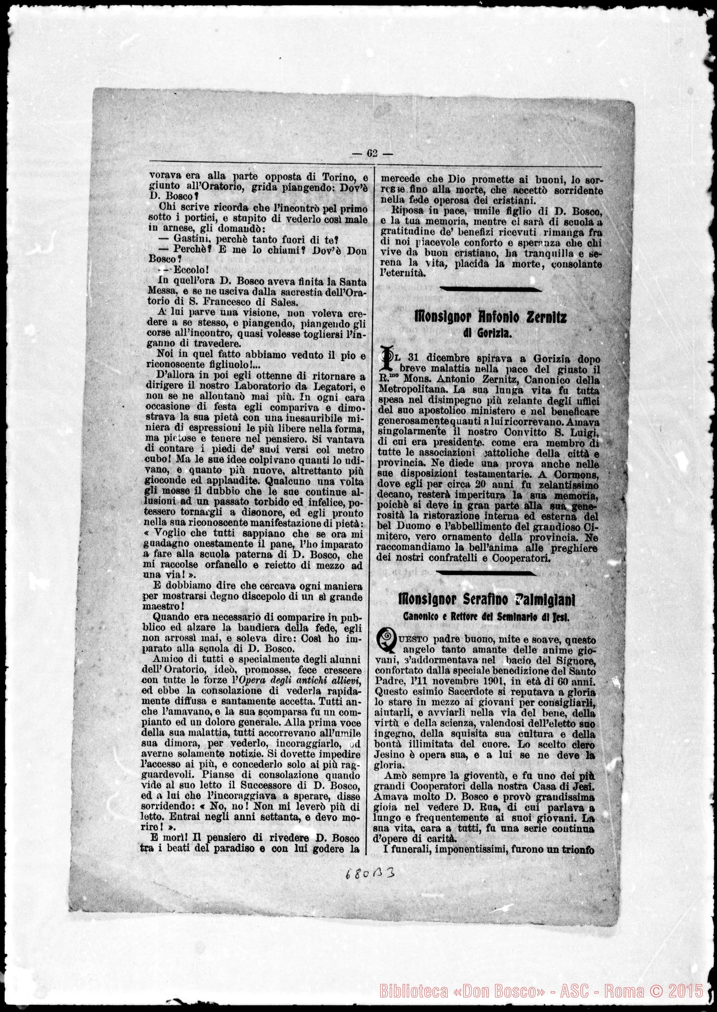 Fotogramma B 3 — Necrologia: Carlo Gastini