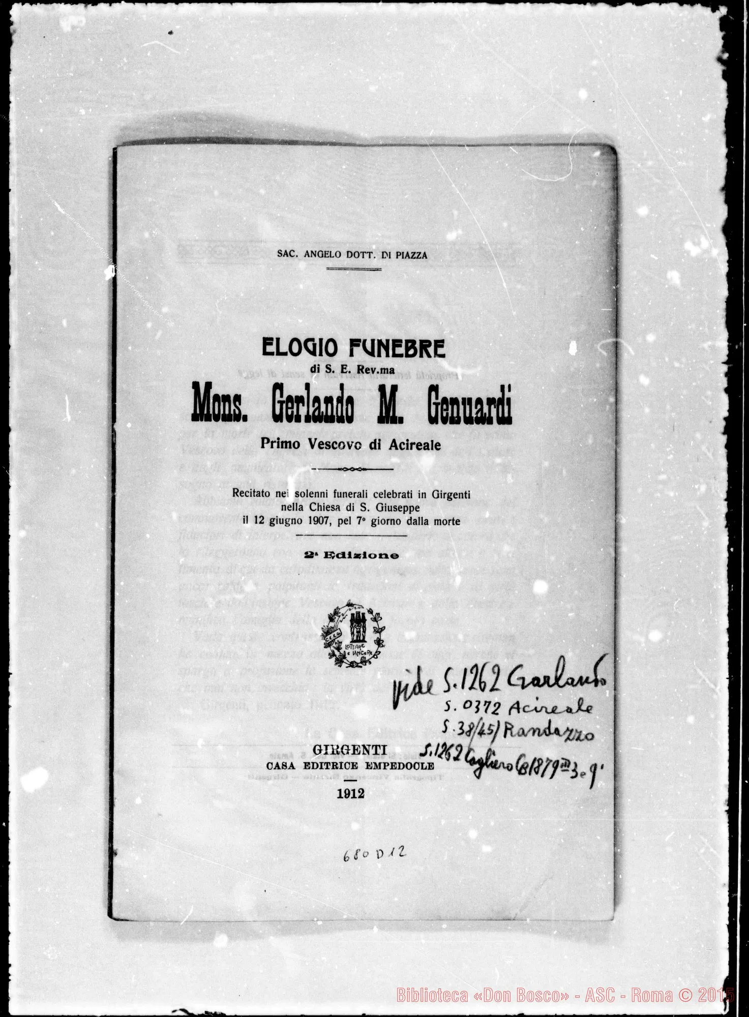 Fotogramma D 12 — Gerlando Genuardi: Elogio funebre
