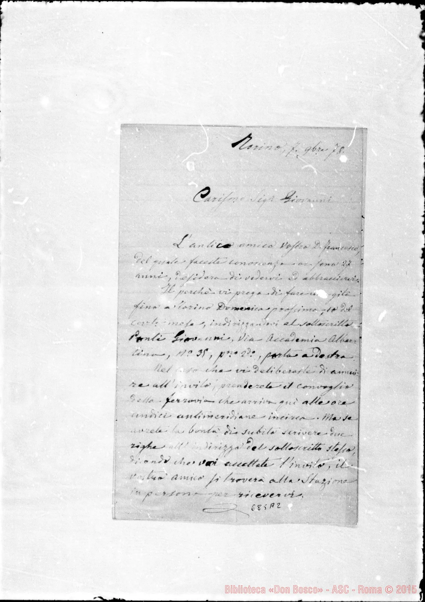 Fotogramma A 2 — Lettera: Ponte Giovanni-Carissimo Giovanni