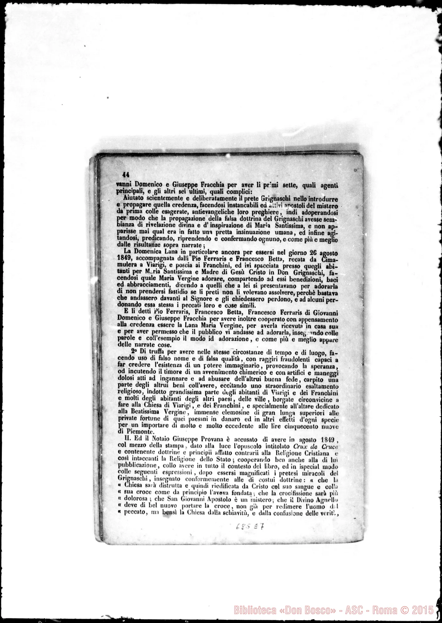 Fotogramma E 7 — Sentenza ed atto d’accusa… contro Grignaschi, sac.