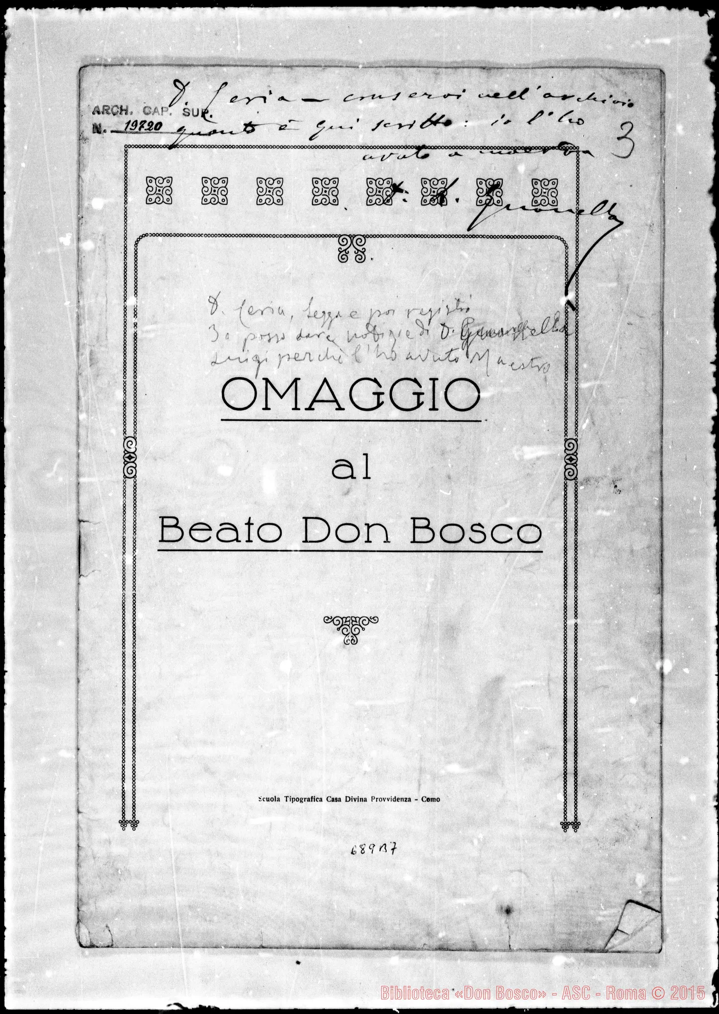 Fotogramma B 7 — «Omaggio a! Beato D. Bosco nel Bollettino della D. Provvidenza»