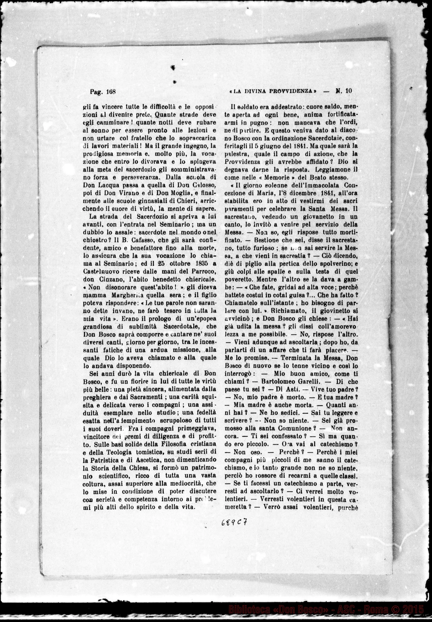 Fotogramma C 7 — «Omaggio a! Beato D. Bosco nel Bollettino della D. Provvidenza»