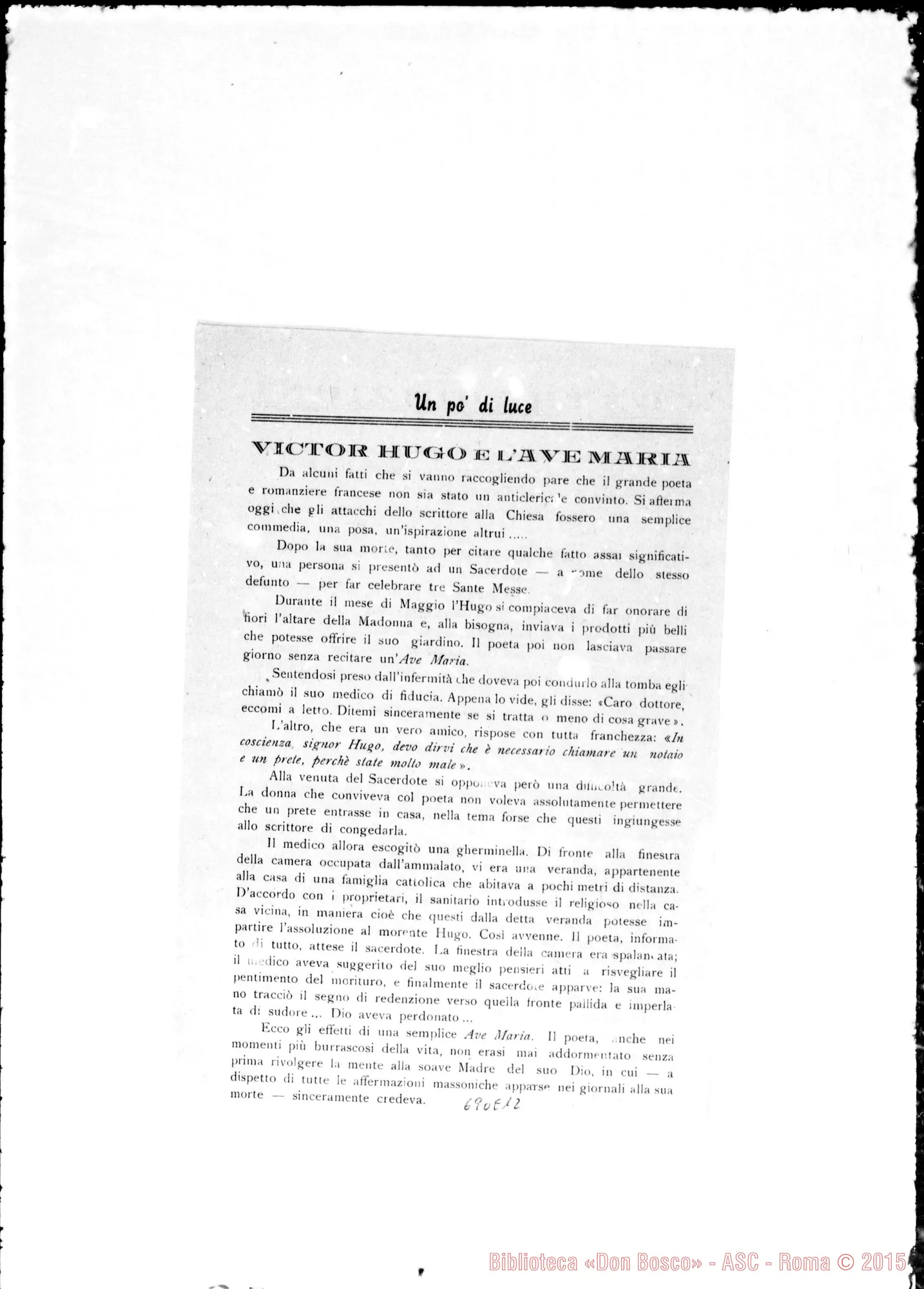 Fotogramma E 12 — Hugo Victor: Victor Hugo E l’Ave Maria. Stampato