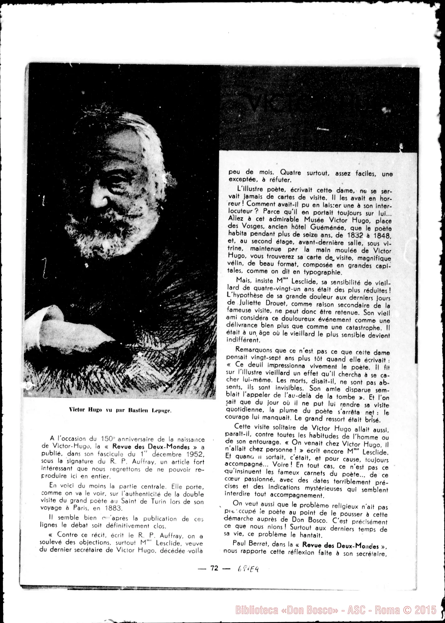 Fotogramma E 4 — «Bulletin Salesien»: Victor Hugo chez D. Bosco: reponse…