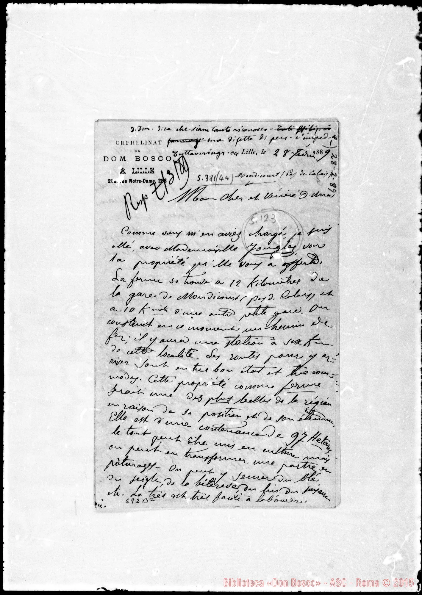 Fotogramma B 2 — Jonglez. Lettera di D. Bologna A Dor la