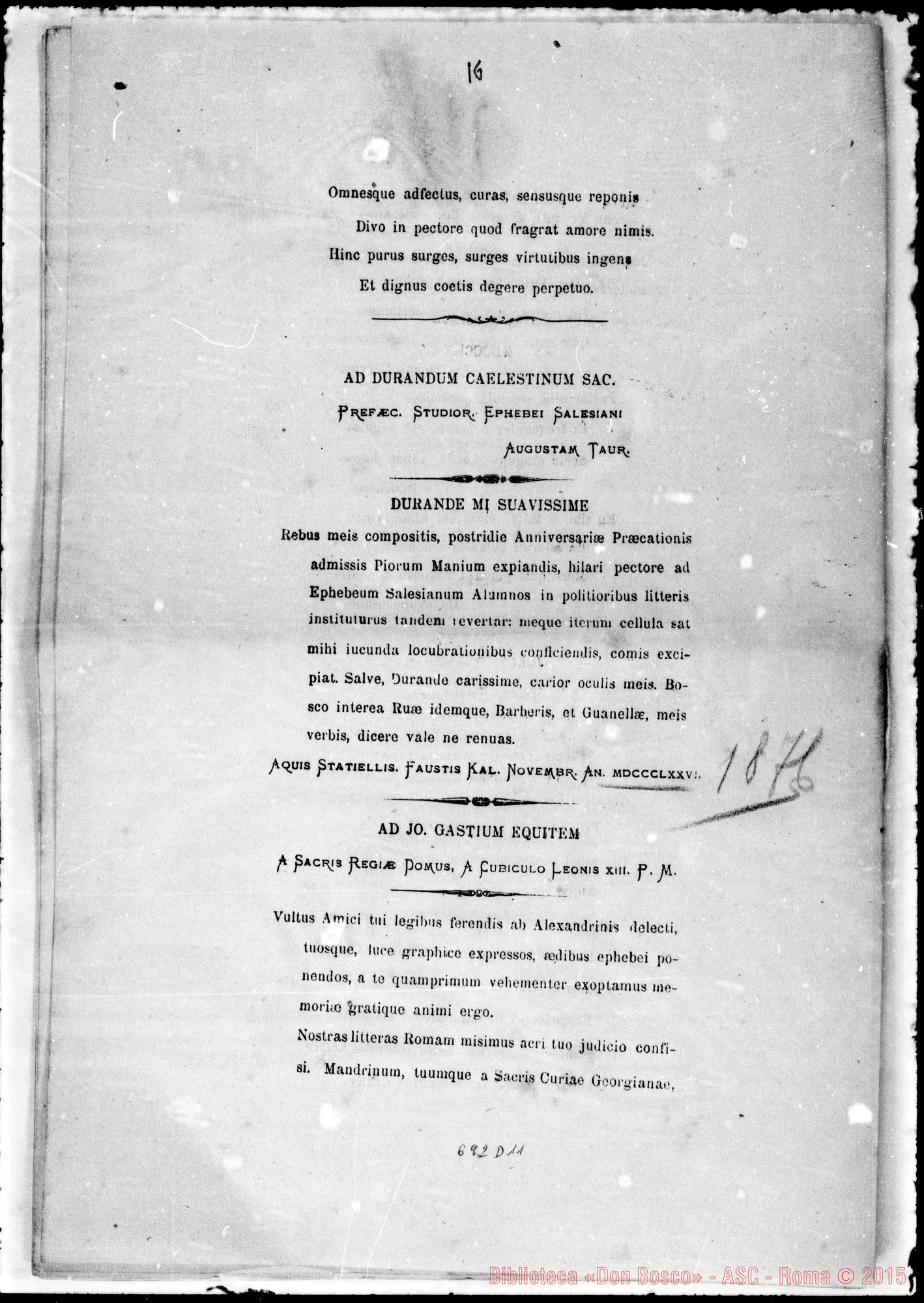 Fotogramma D 11 — Epigrammatum specimen. Copia con dedica A D. Bosco