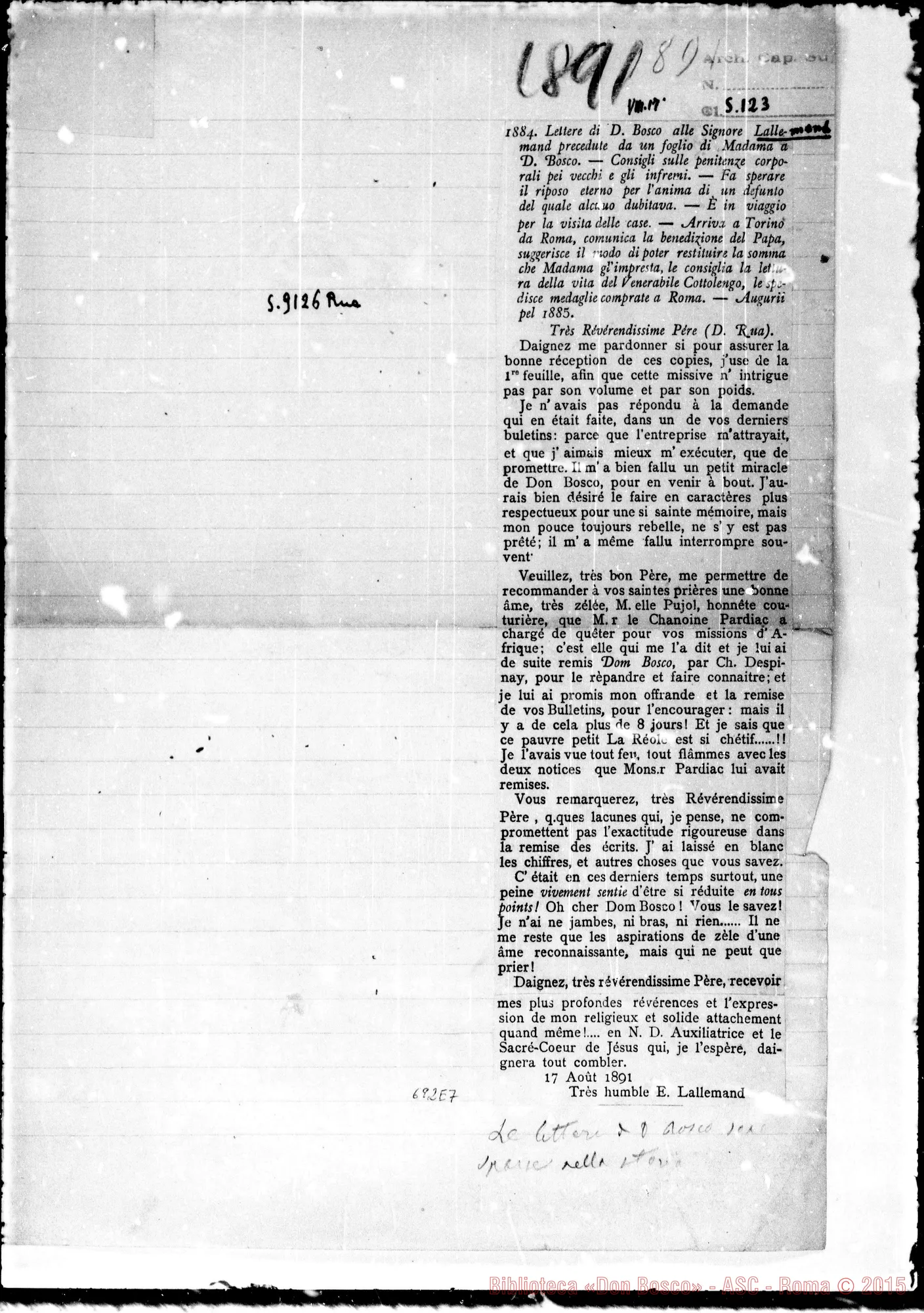 Fotogramma E 7 — Lallemand (madre E figlia): Lettera A Don Rua