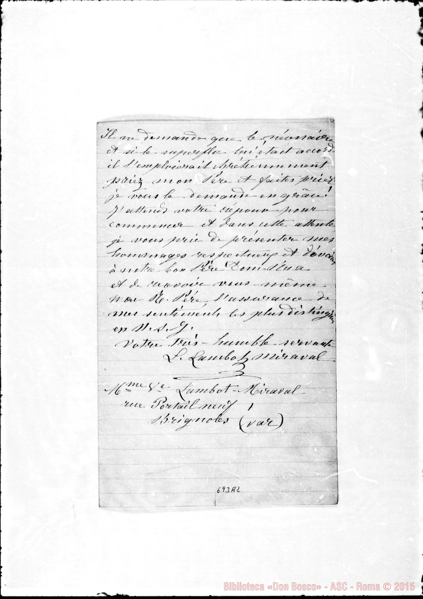 Fotogramma A 2 — Lambot Miravai: Lettera: Lambot-Mon Révérend Pére
