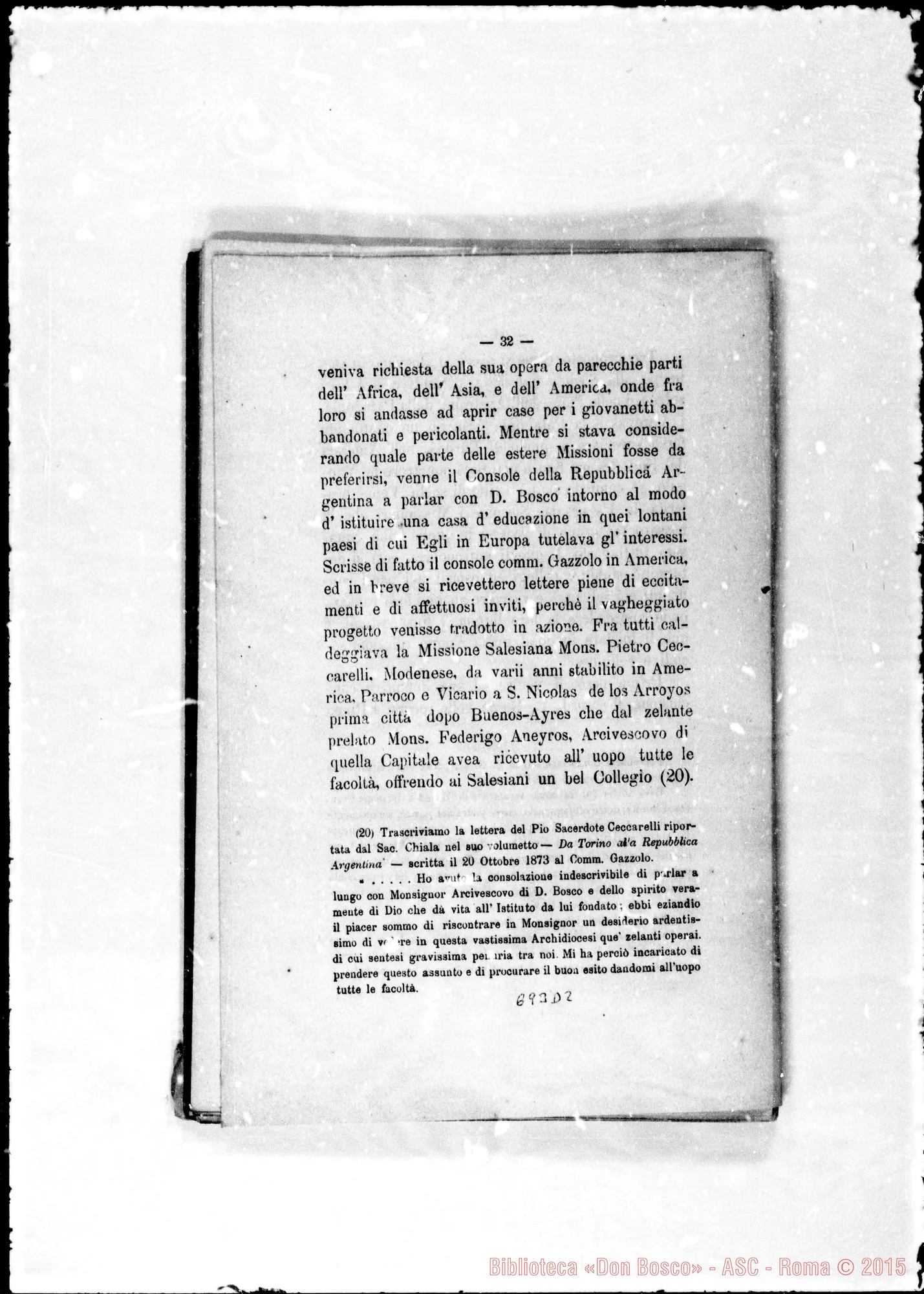 Fotogramma D 2 — Leonori Costantino: «Cenni sulla Società di S. Francesco di Sales…» Stampato r