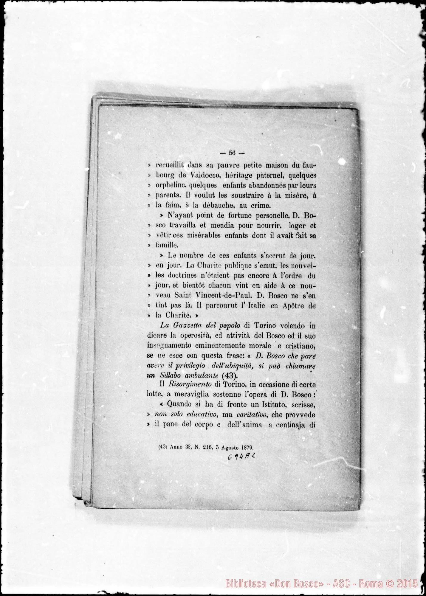 Fotogramma A 2 — Leonori Costantino: «Cenni sulla Società di S. Francesco di Sales…» Stampato r