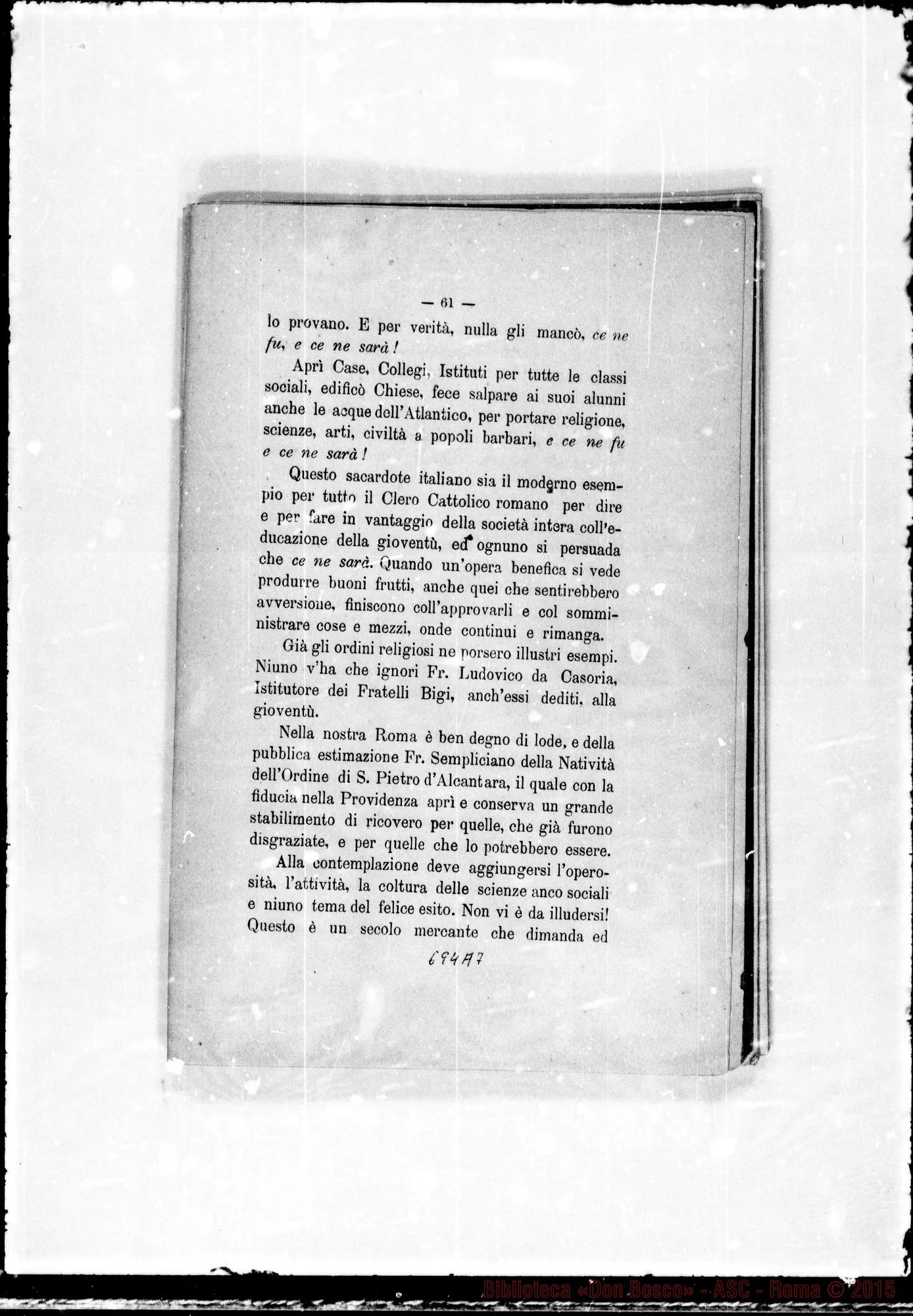 Fotogramma A 7 — Leonori Costantino: «Cenni sulla Società di S. Francesco di Sales…» Stampato r
