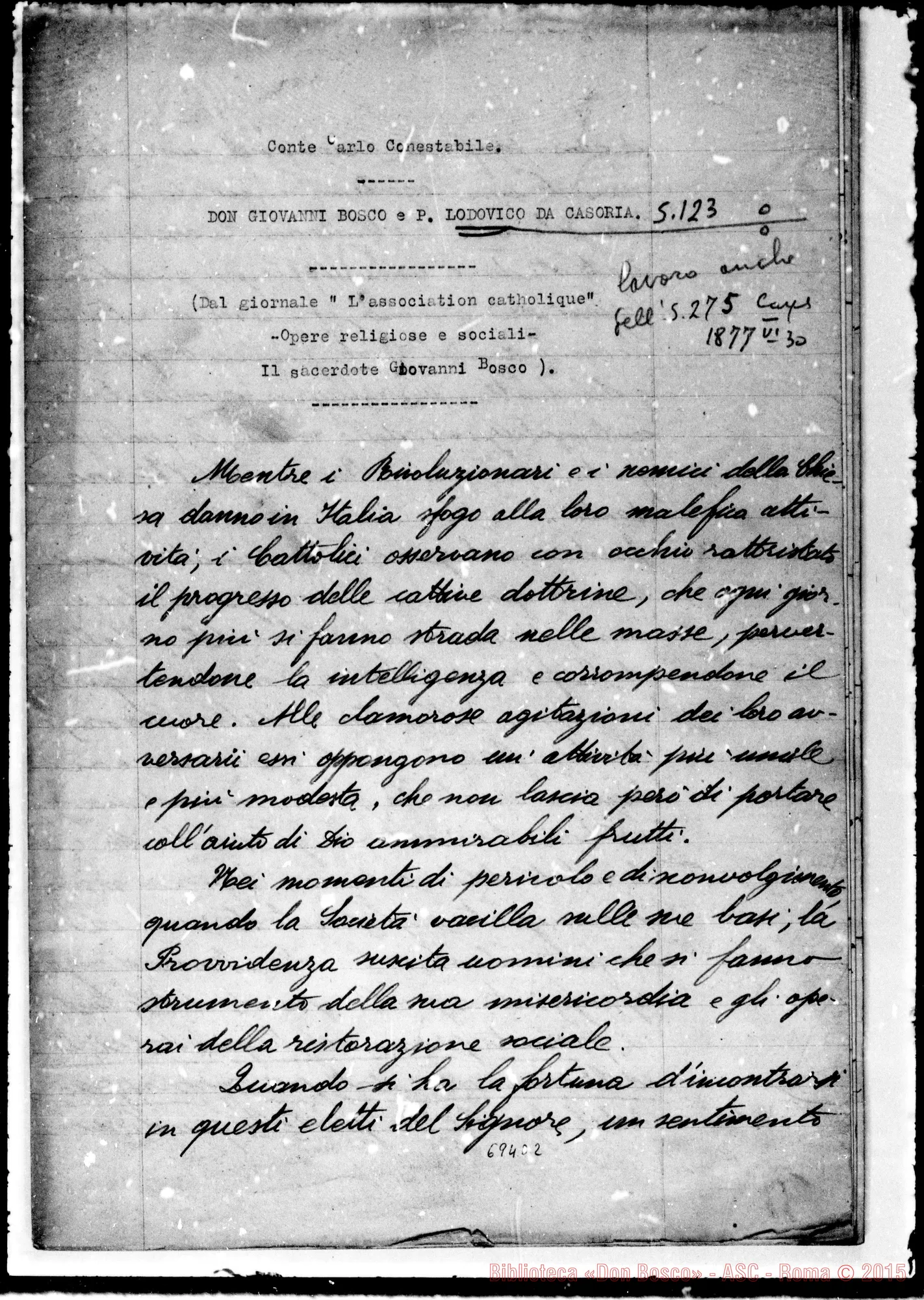 Fotogramma D 2 — Lodovico da Casoria, francescano. Don Bosco E Lodovico da Casoria