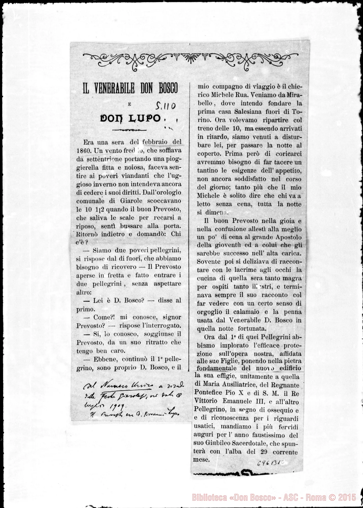 Fotogramma B 10 — Lupo Giovanni: «Il Venerabile D. Bosco E D. Lupo»
