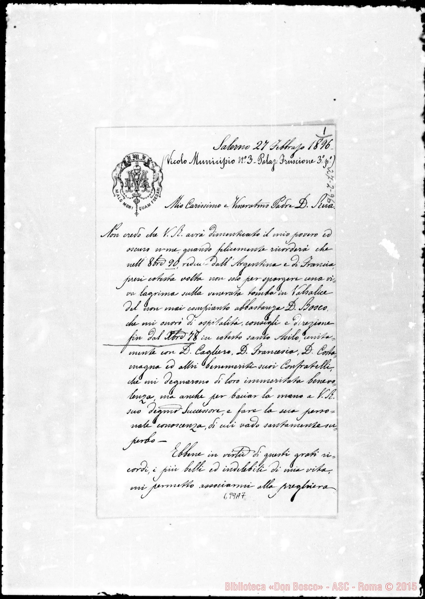 Fotogramma A 7 — Mango Lucantonio, sac.: Lettera A Don Rua