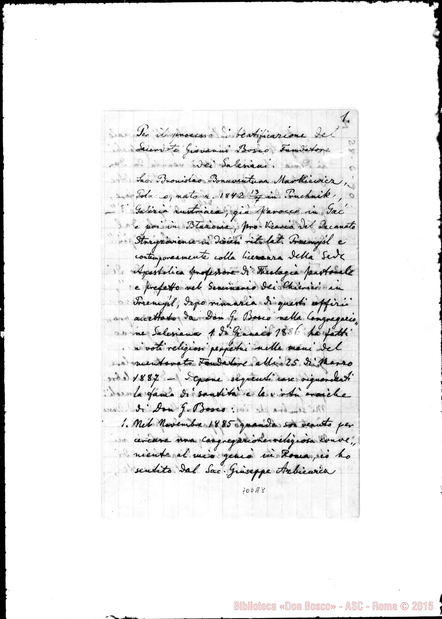 Fotogramma A 8 — Markiewicz Bronislao Bonaventura, sac. Relazione per il processo