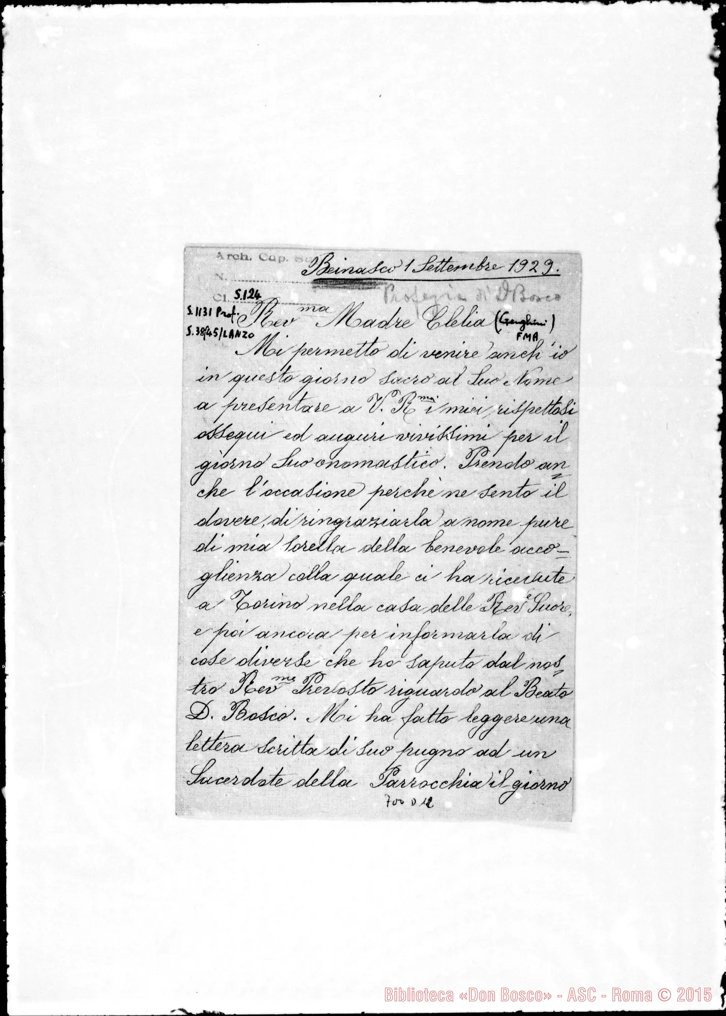 Fotogramma D 12 — Martini Luisa. Lettera A Madre Clelia Genghini