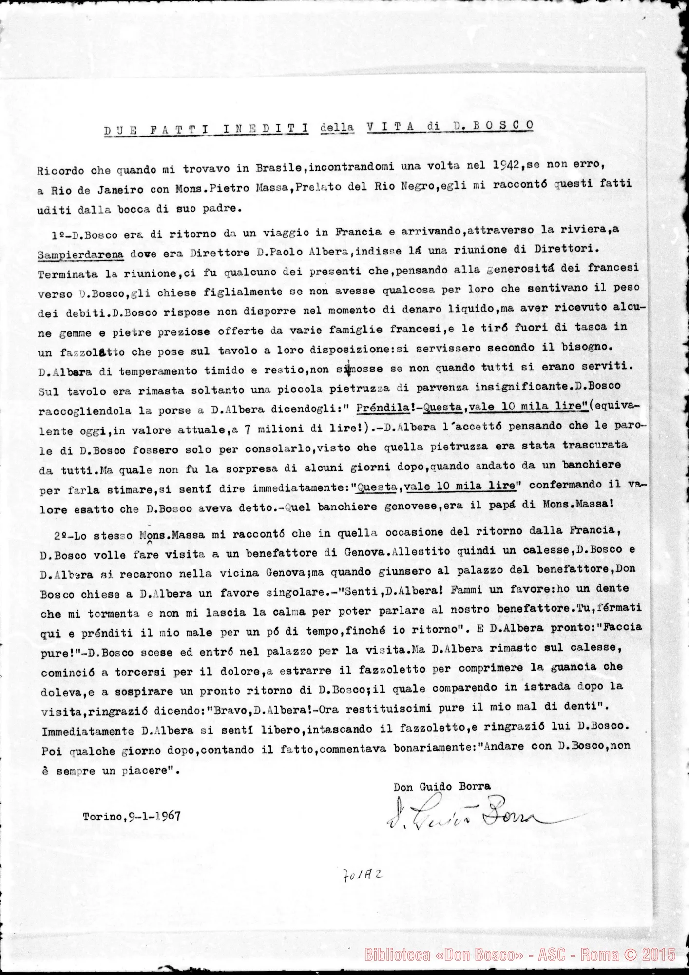 Fotogramma A 2 — Massa Pietro, vesc. SDB. Due fatti da D. Pietro Massa