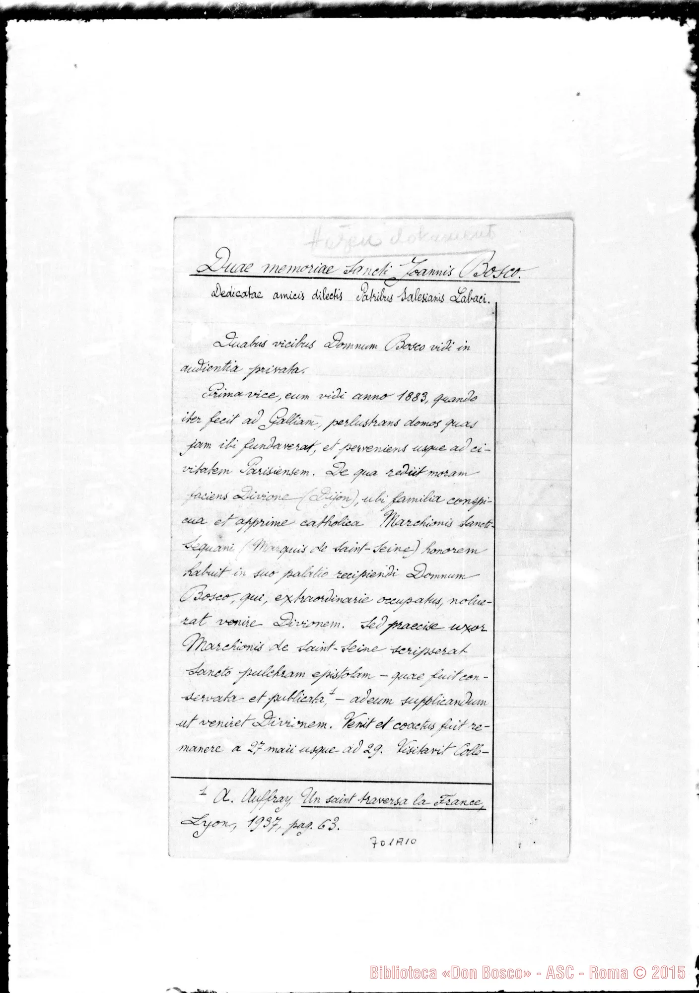 Fotogramma A 10 — Massiac (de) Luigi Maria. Relazione