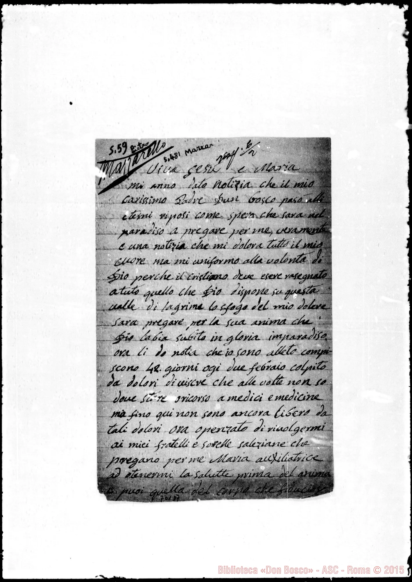 Fotogramma D 7 — Mazzarello Pietro. Sulla morte di Don Bosco