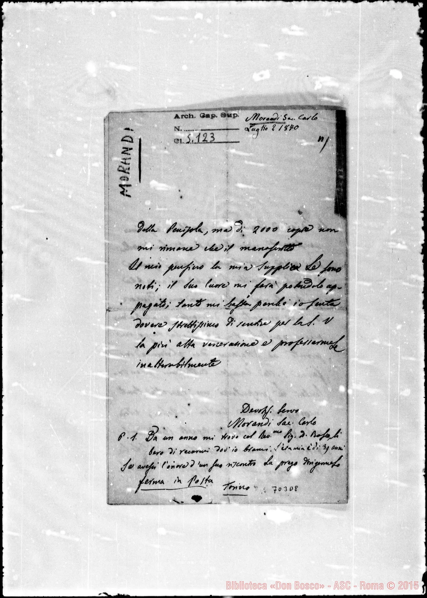 Fotogramma D 8 — Morandi Carlo, sac. Lettera A «Molto Rev.do Signore»