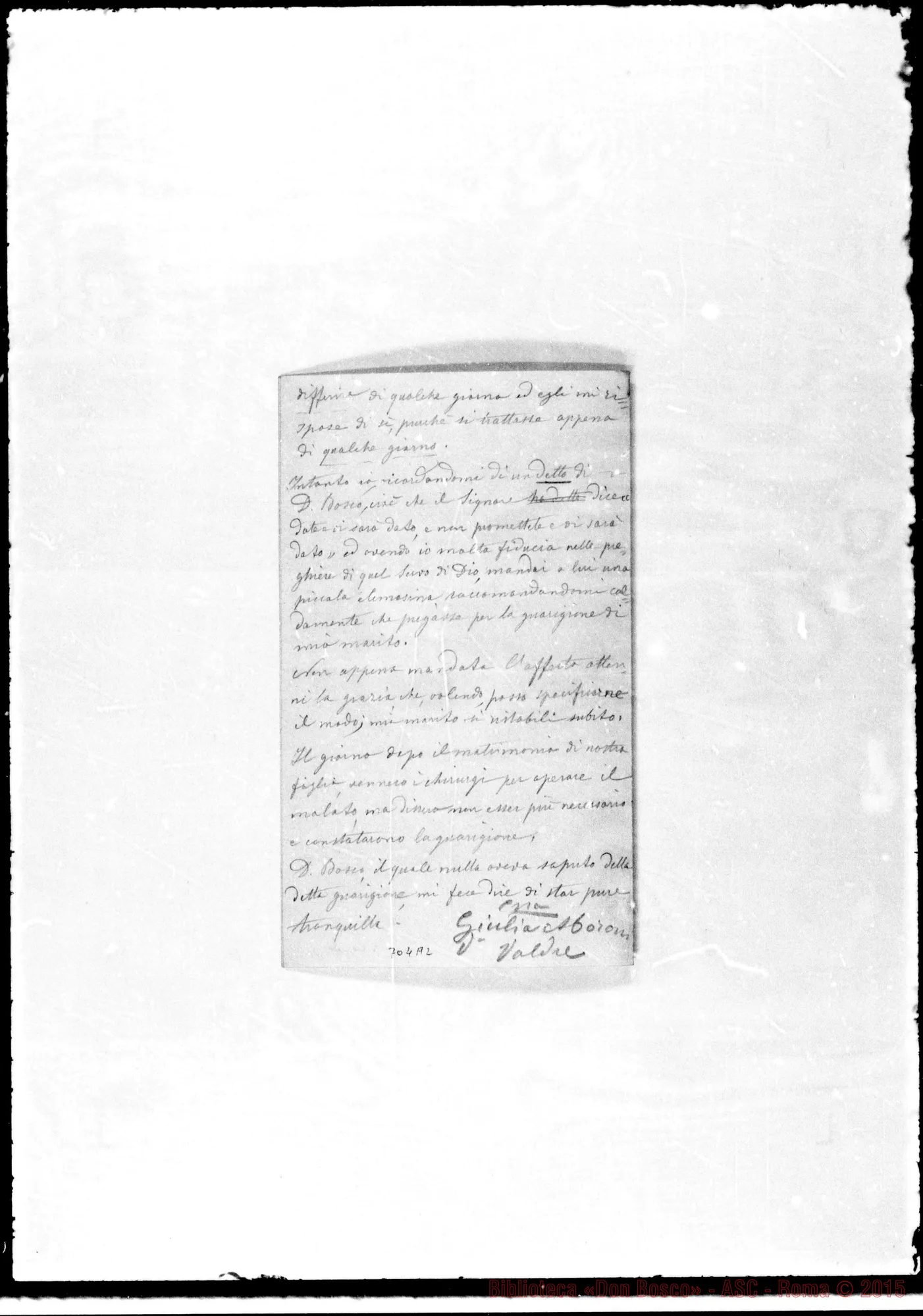 Fotogramma A 2 — Moroni Giulia. Relazione: guarigione