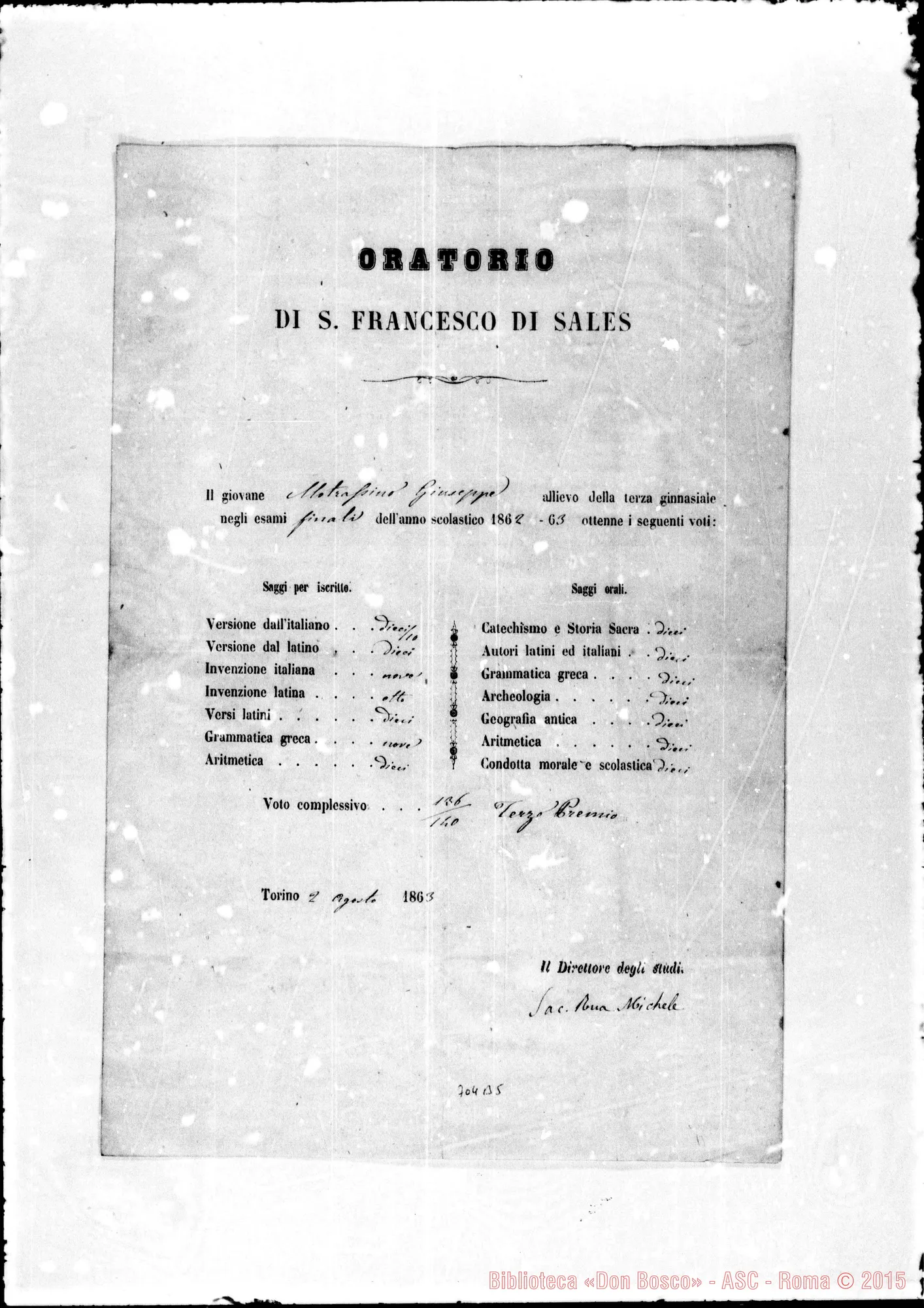 Fotogramma B 5 — Pagella Scolastica