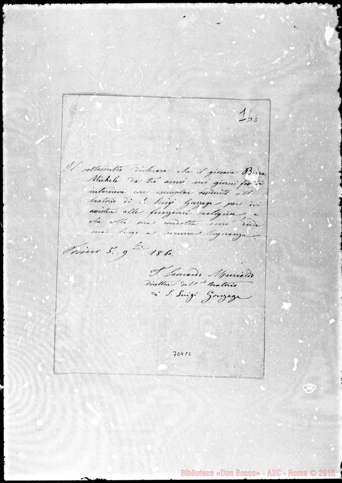 Fotogramma C 2 — Murialdo Leonardo, sac. Beato: Dichiarazione