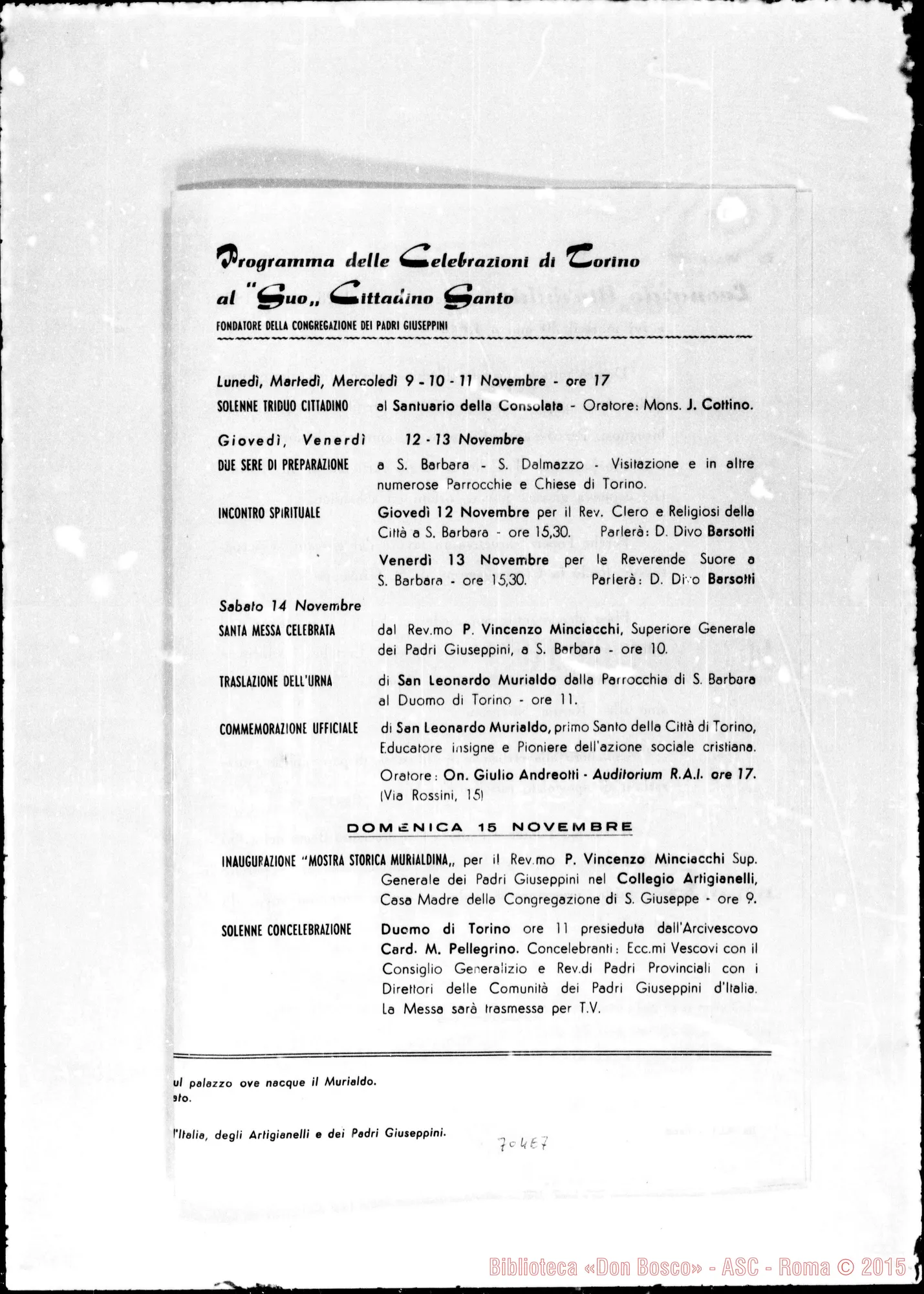 Fotogramma E 7 — Programma dei festeggiamenti