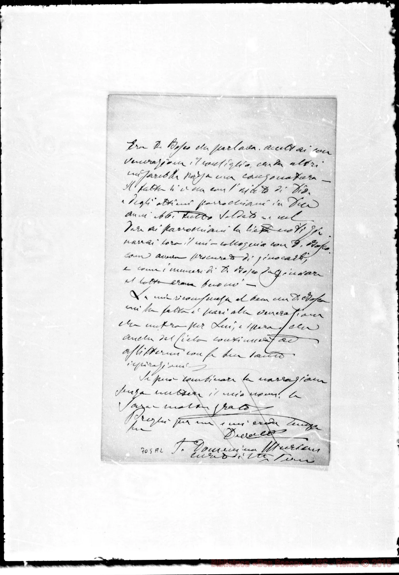 Fotogramma A 2 — Muriana Domenico. Lettera A Don Amadei