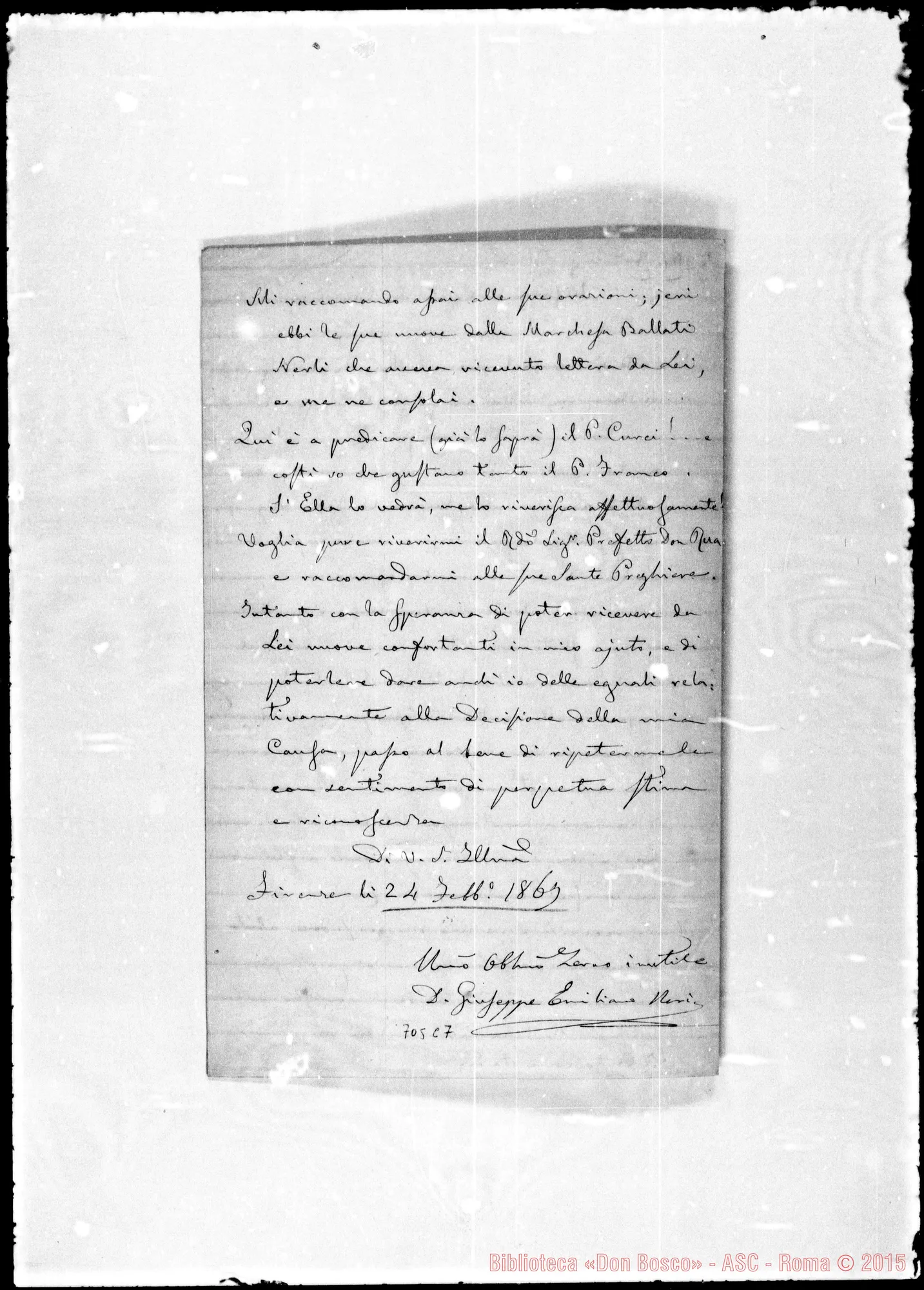 Fotogramma C 7 — Neri Giuseppe Emiliano, sac. Lettera al Cav. Oreglia