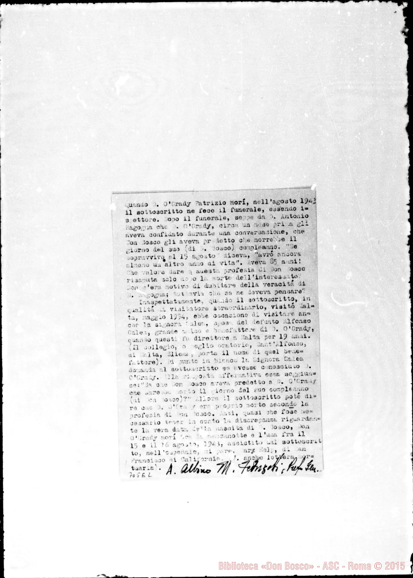 Fotogramma E 2 — O’Grady Patrizio, sac. SDB. Relazione intorno A P. O’G. Patrizio