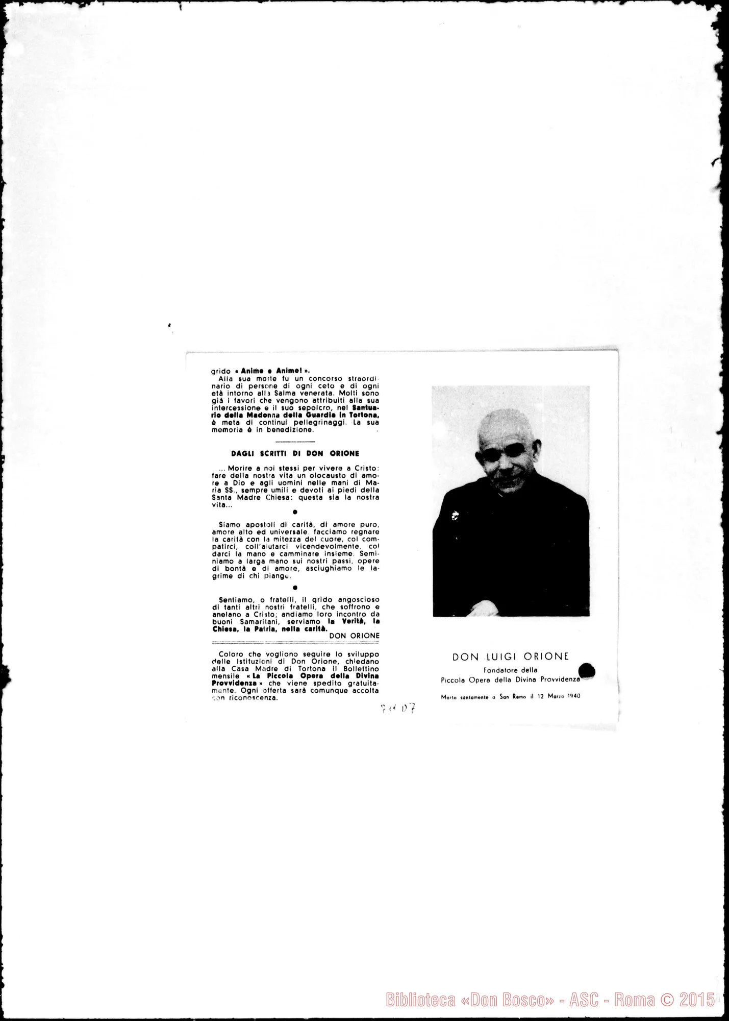 Fotogramma D 7 — Stampa ricordo di D. Orione