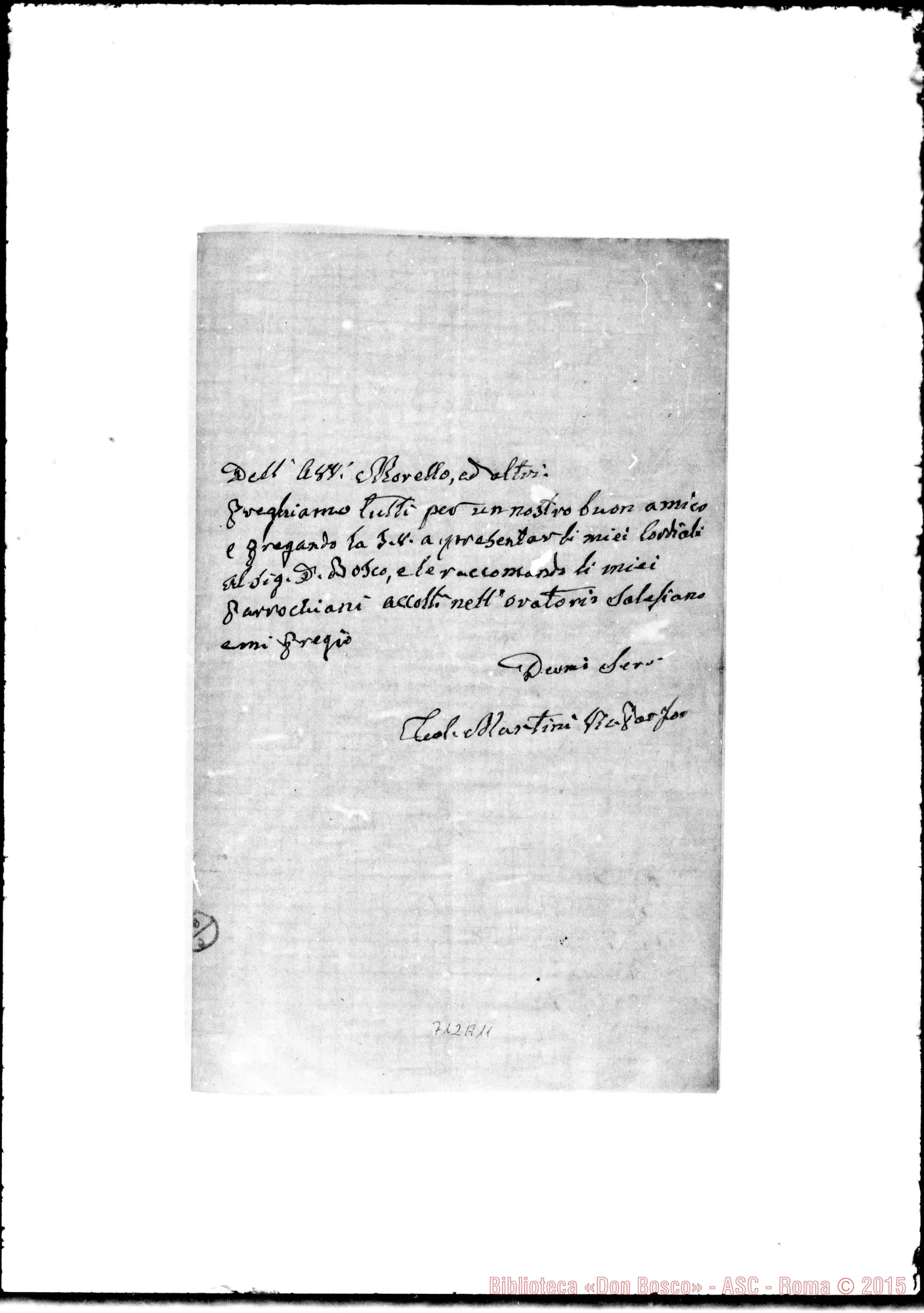 Fotogramma A 11 — Palazzolo Carlo, sac. Lettera per la morte di D. Palazzolo