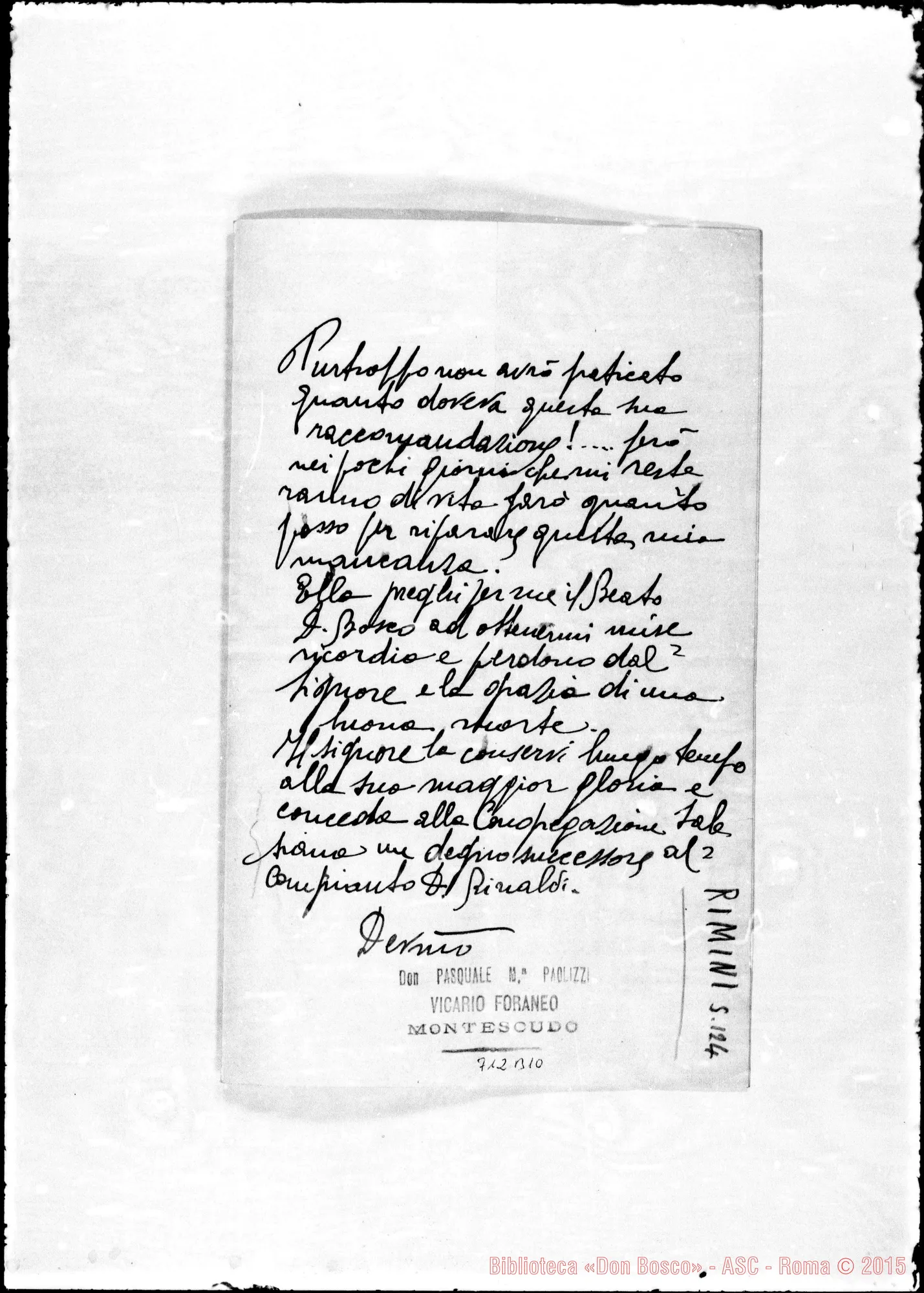 Fotogramma B 10 — Paolizzi Pasquale, sac. Lettera A Rev.da Madre